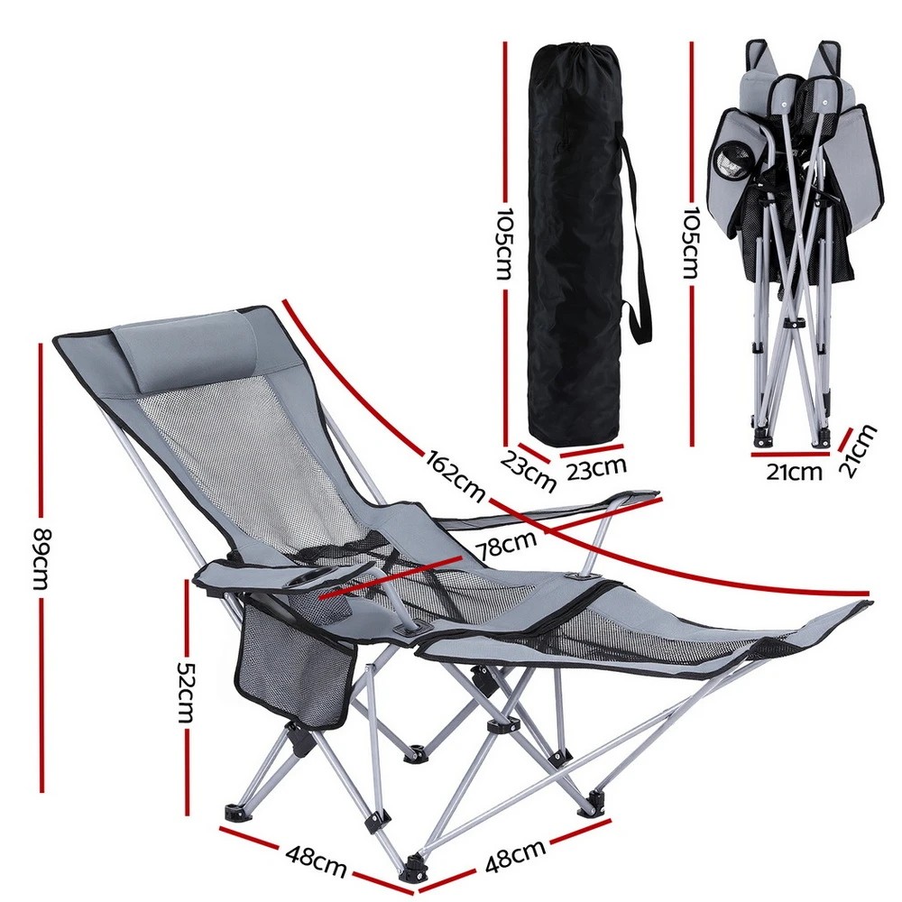 2 Weisshorn Camping Chair Adju Reclining Portable Outdoor Folding Chair - Grey, 2 of 7