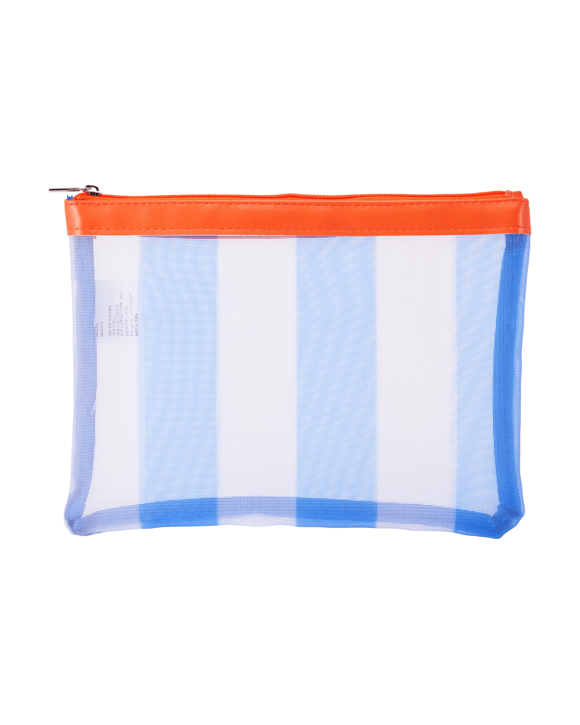 Mesh Stripe Pencil Case - Blue