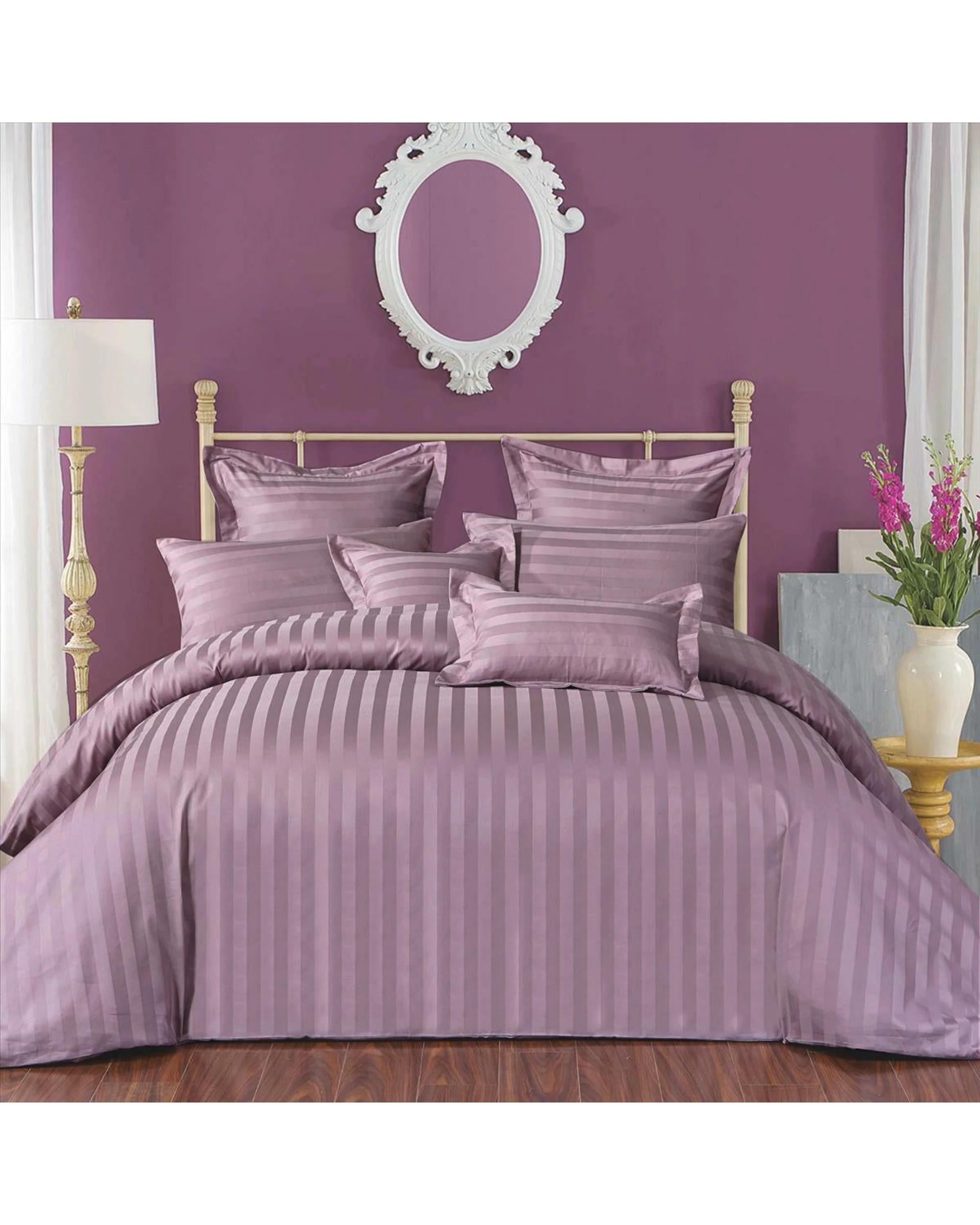 1 Cotton More 100% Cotton Striped Duvet Cover Set Bedding King - Purple, 1 of 6