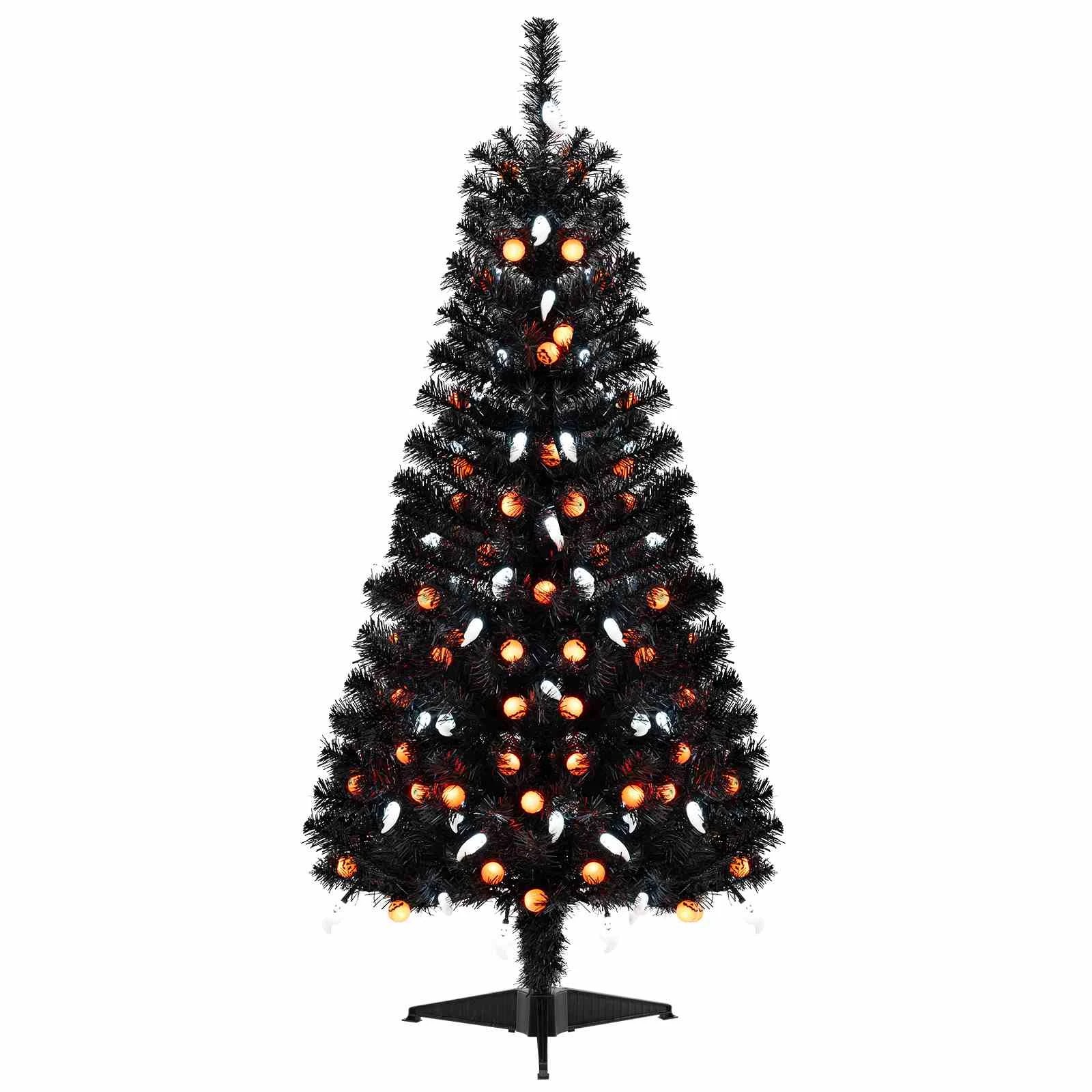 1 Costway 135cm Artificial Christmas Tree Black Pre-lit Spooky Tree, 1 of 3