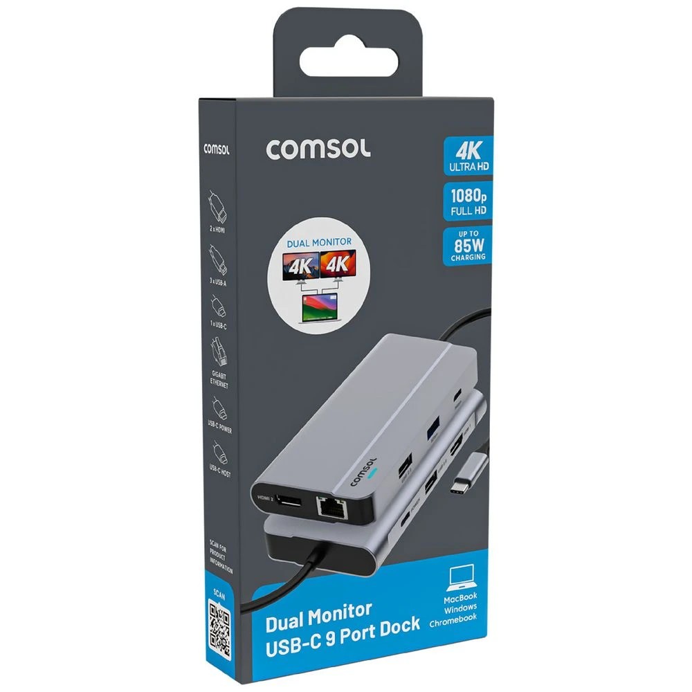 2 Comsol Dual Monitor USB-C 9 Port Docking Station, 2 of 7