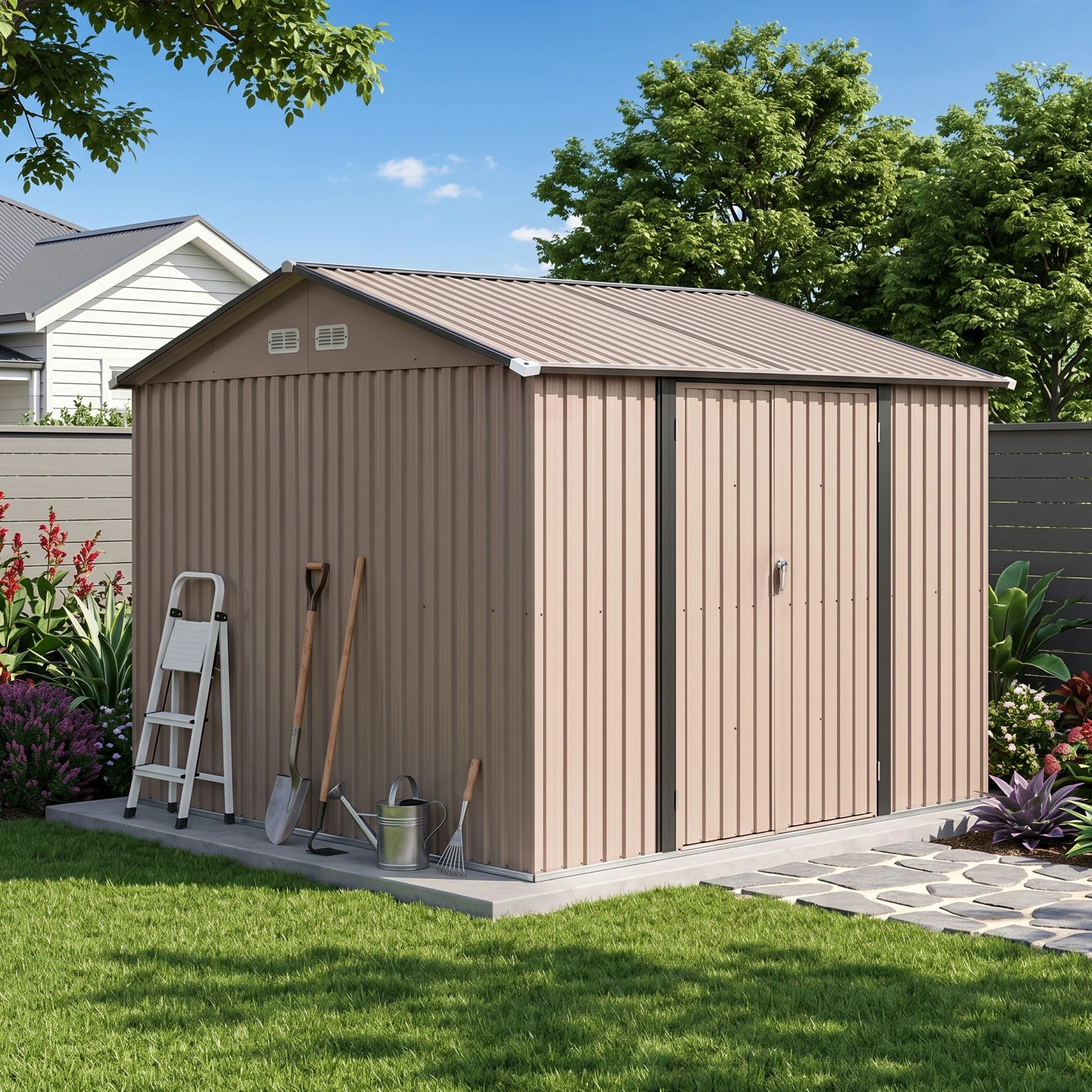 6 Giantz 3X3M Garden Shed Outdoor Storage Backyard Tool Shed Galvanized Steel - Brown, 6 of 7