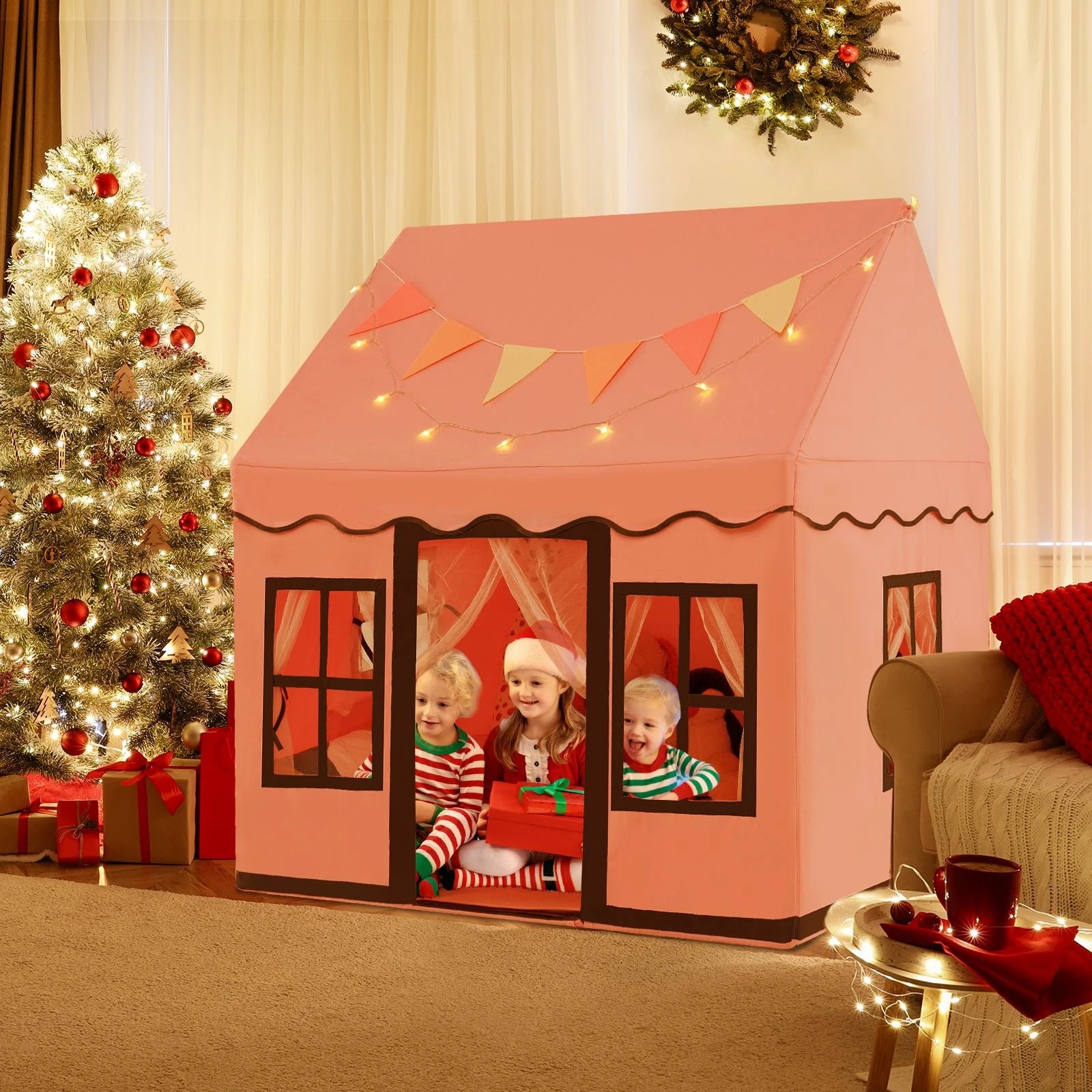 6 Costway Play Tent Kids Playhouse Indoor Toy w/Mat, 6 of 6