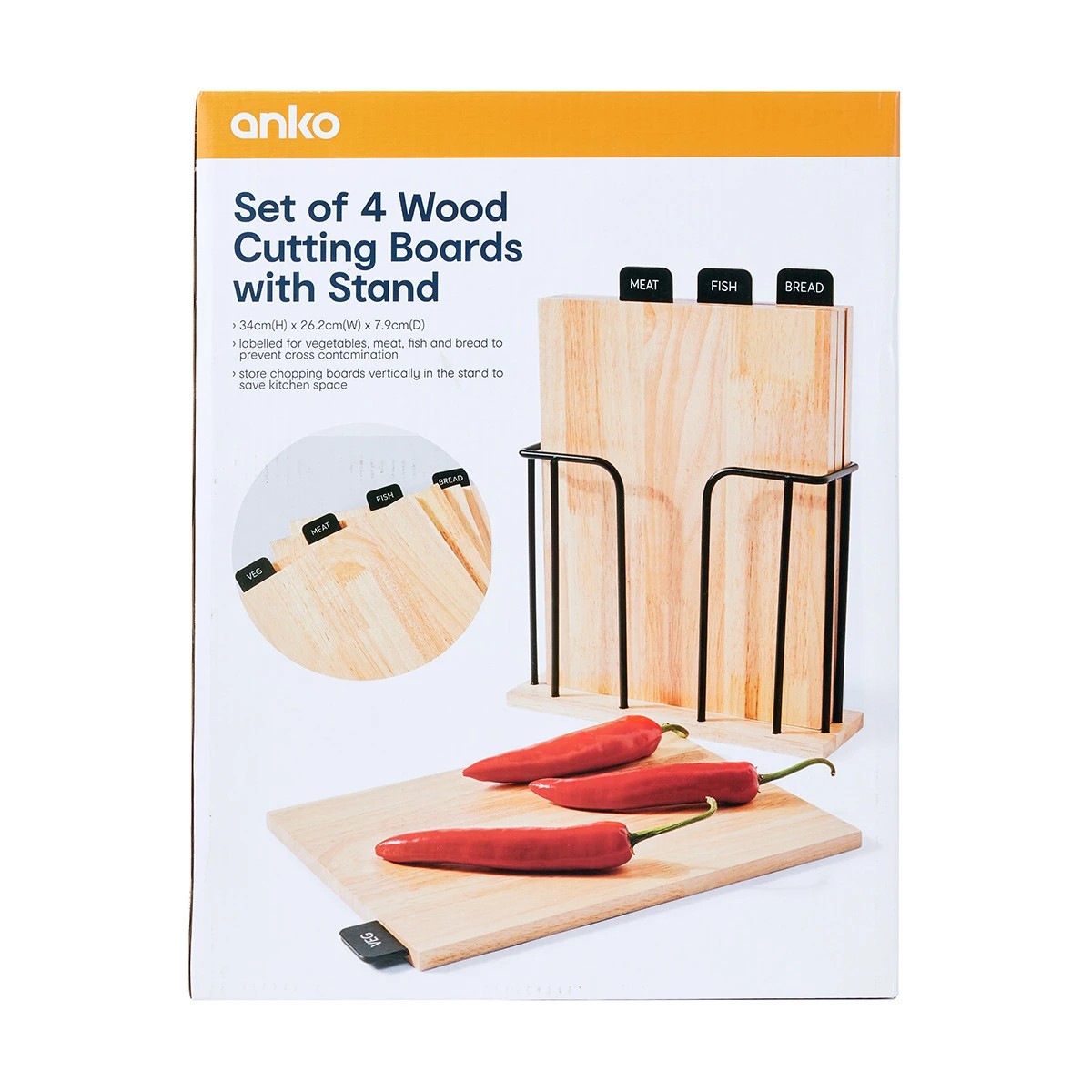 10 Set of 4 Wood Cutting Boards with Stand, 10 of 10