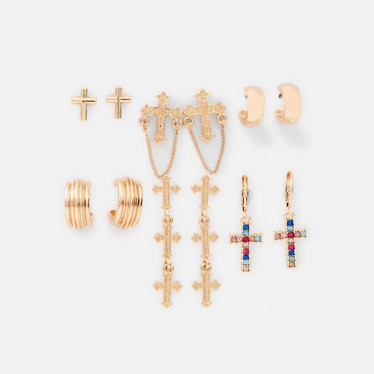 2 6 Pack Cross Earrings - Gold Tone Gold, 2 of 5