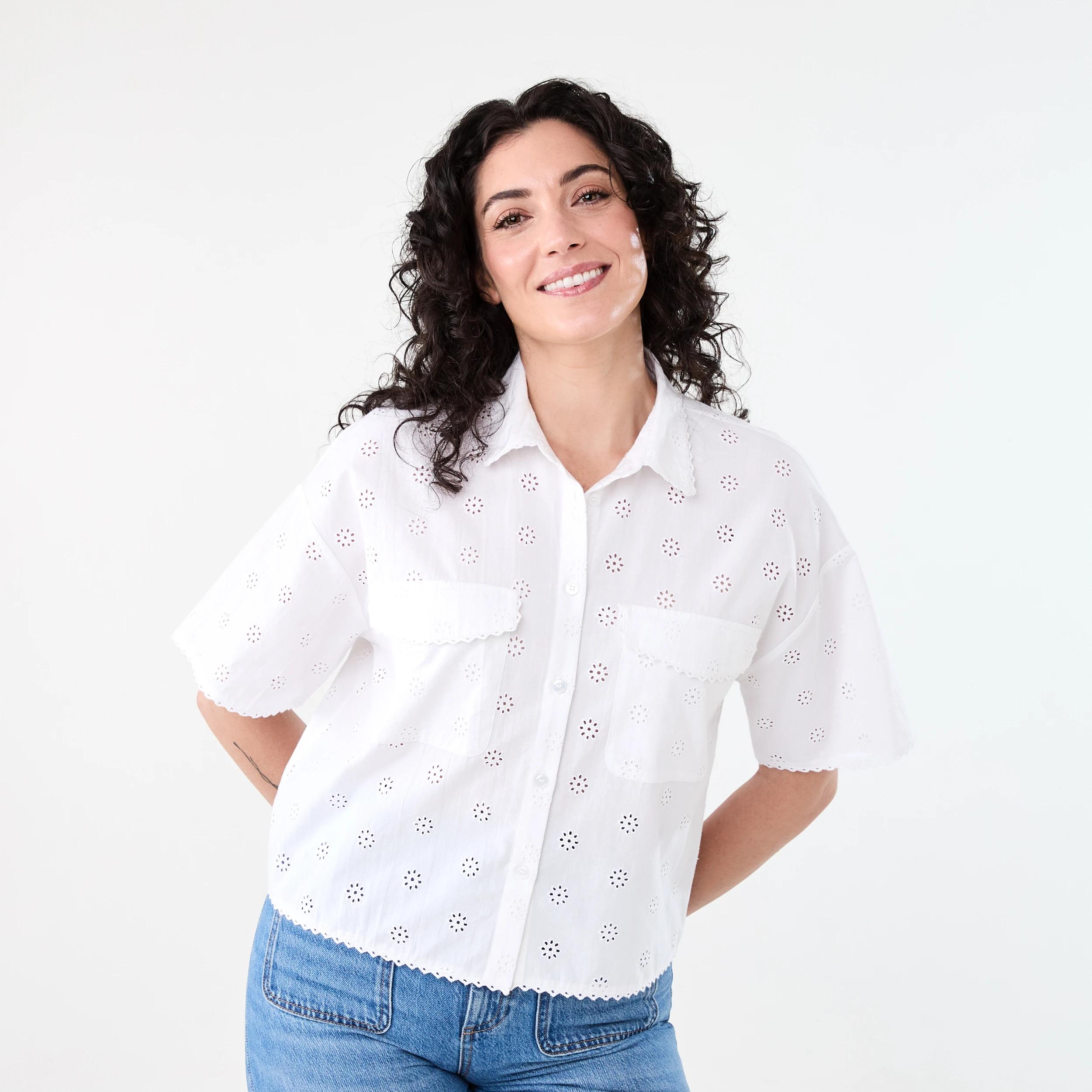 1 Short Sleeve Broderie Shirt White, 1 of 7