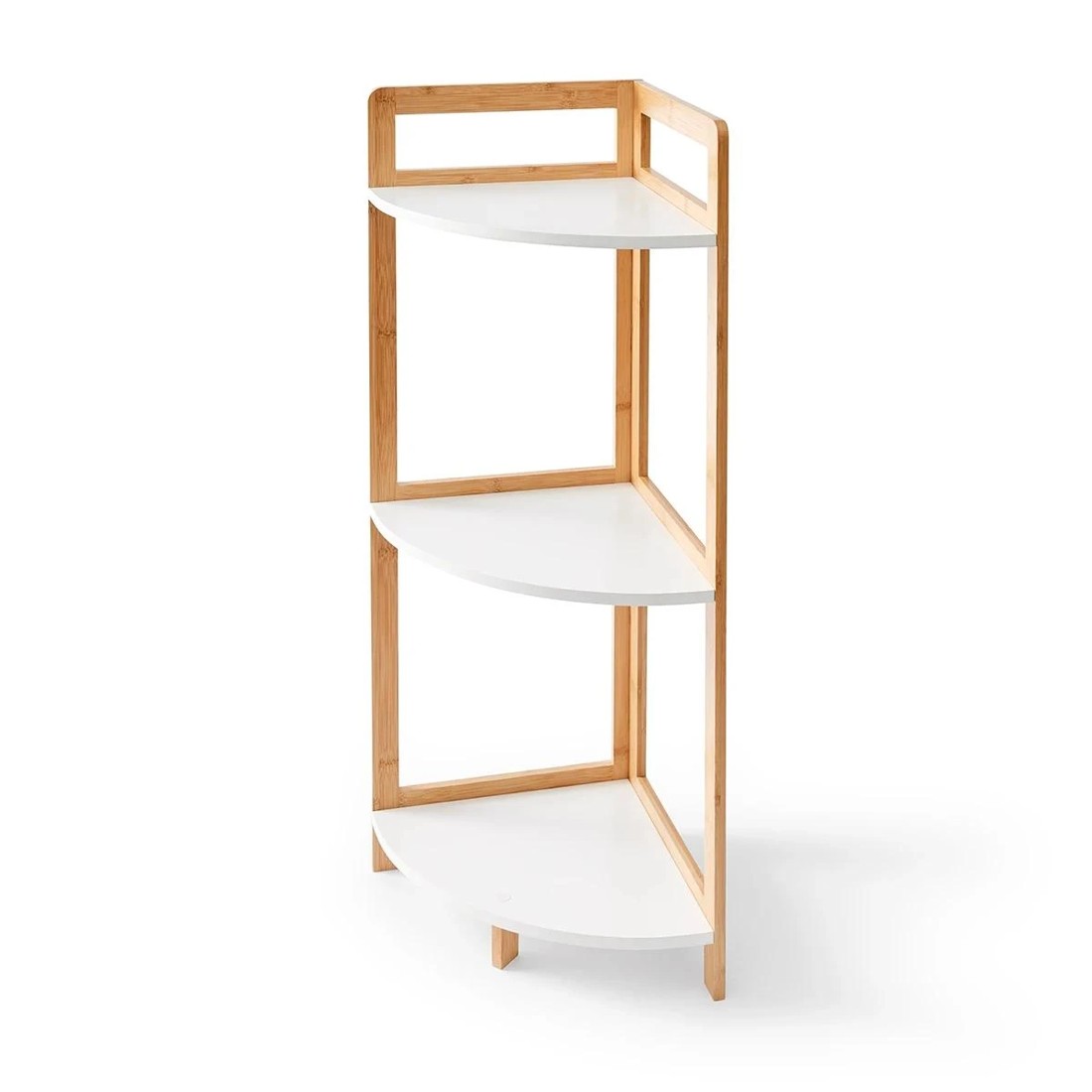 4 Bamboo and White 3 Tier Corner Shelf, 4 of 10