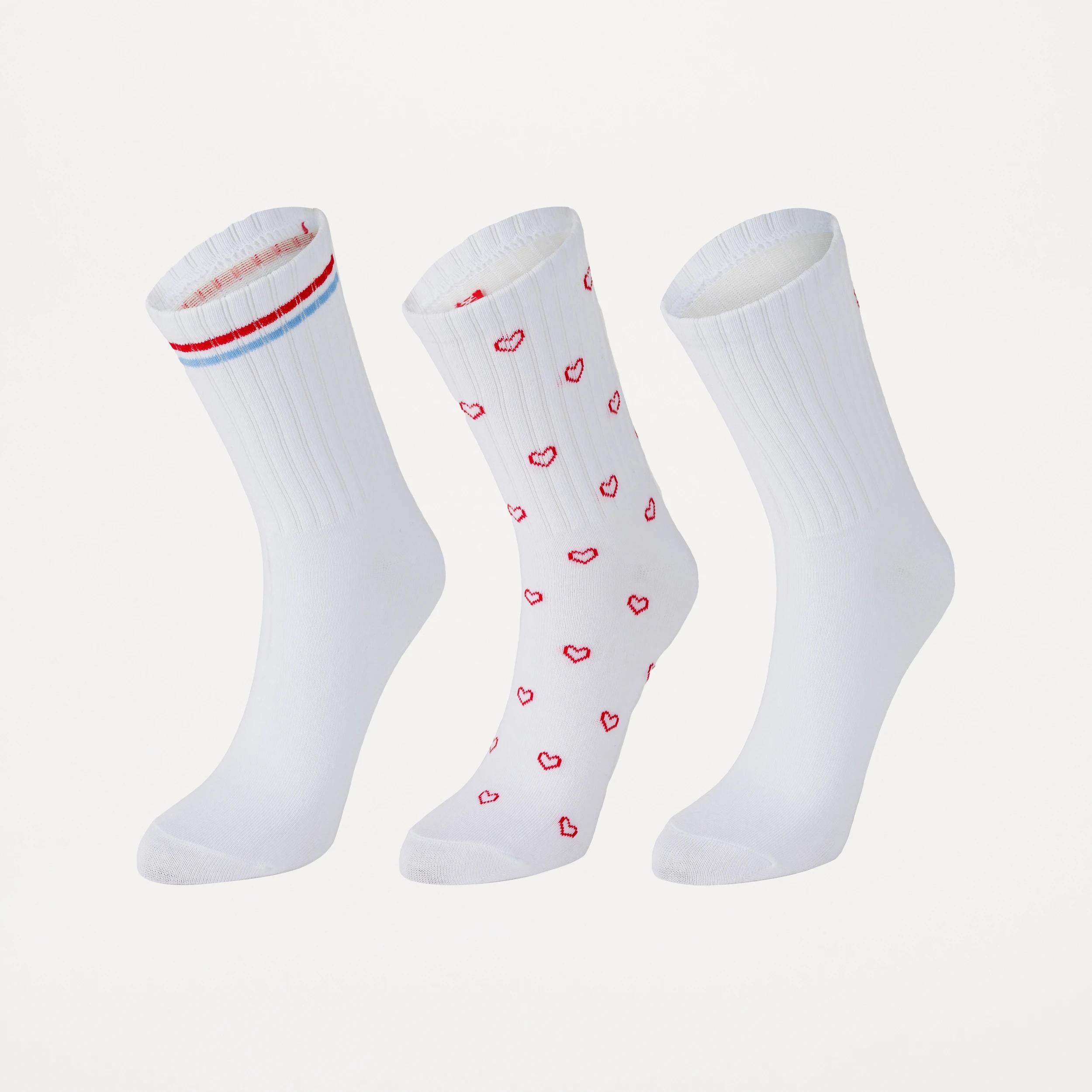 1 3 Pack Printed Crew Socks Hearts, 1 of 3