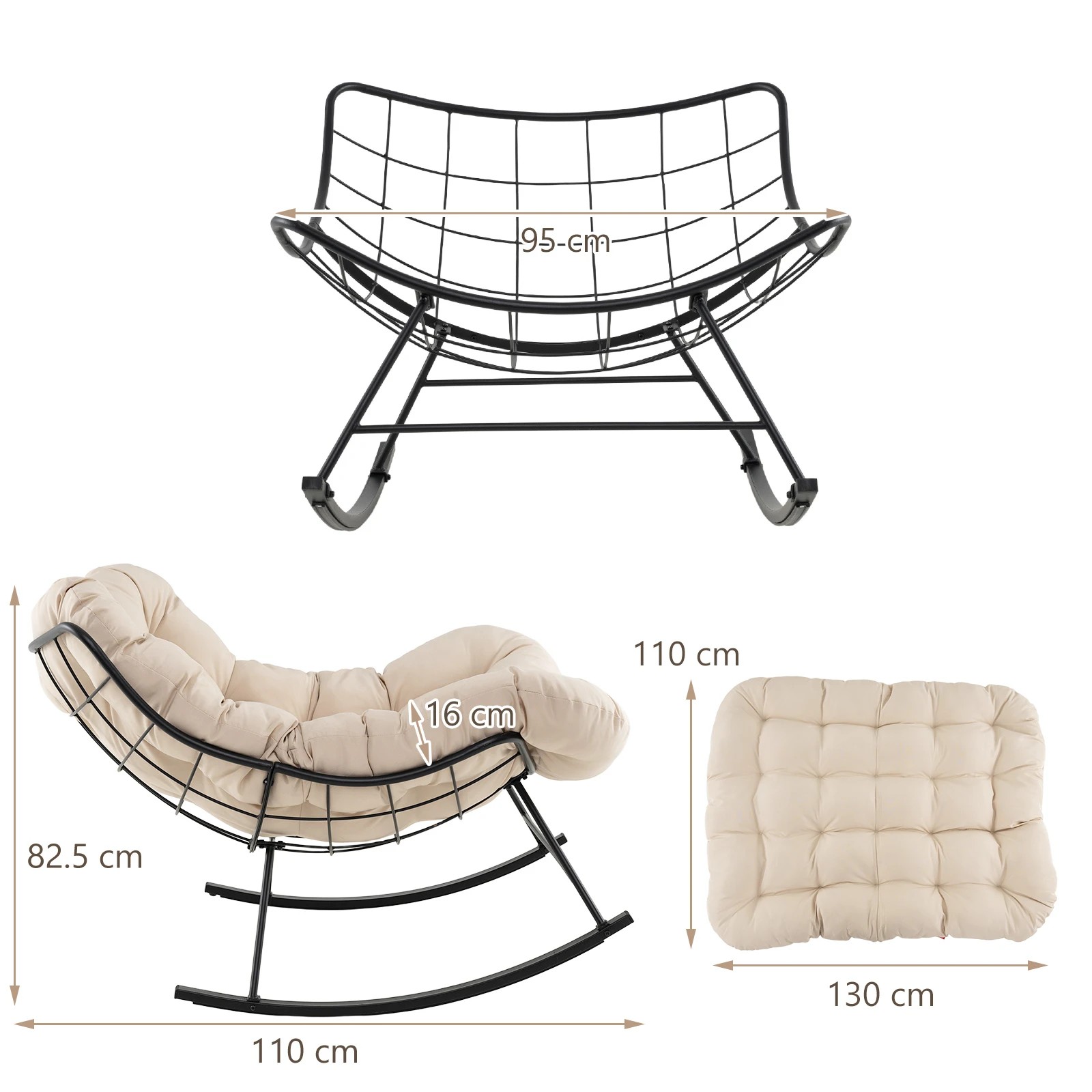 2 Costway Patio Rocking Chair Papasan Chair w/Padded Cushion Lounge Chair - Beige, 2 of 3