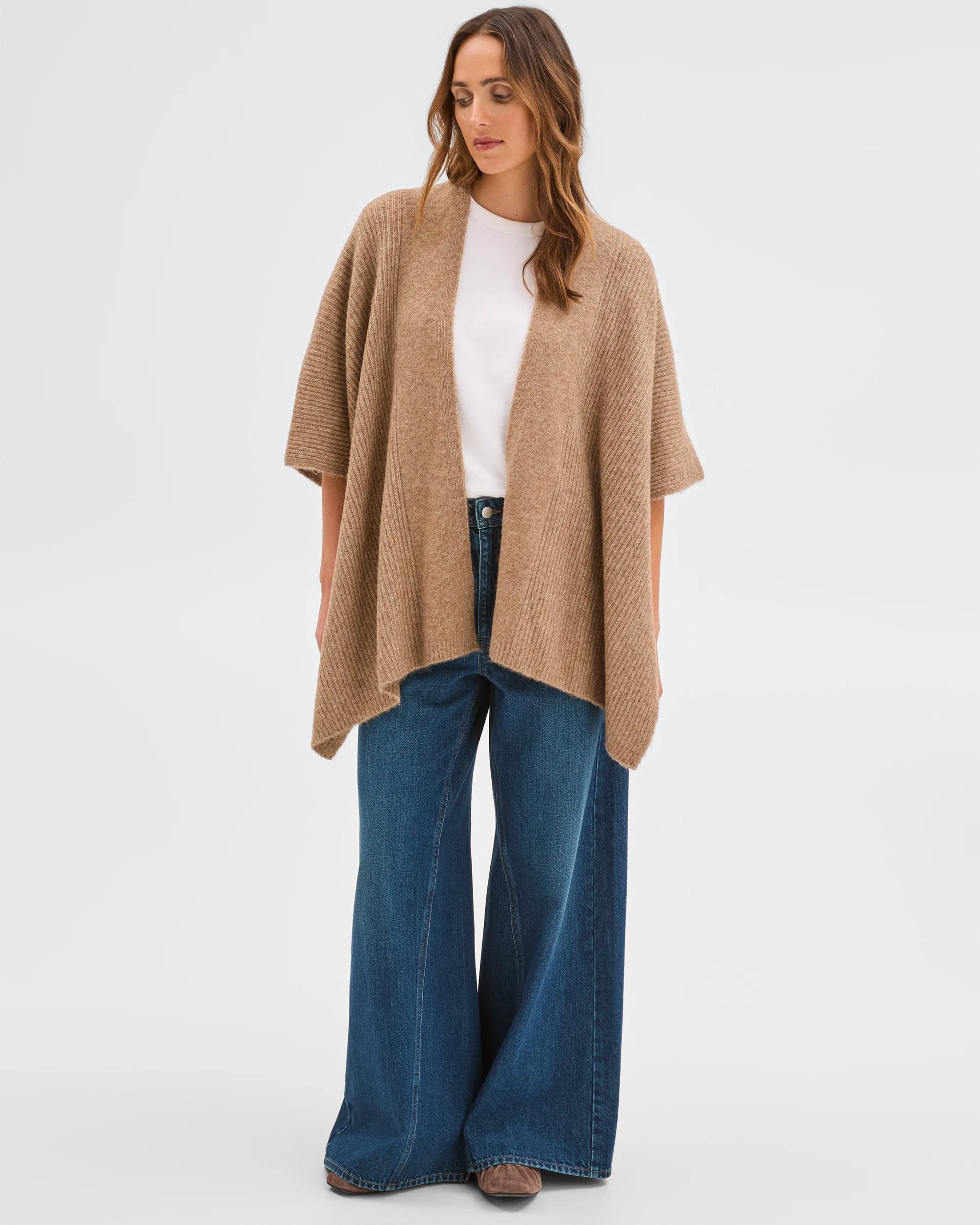 1 Target Woman Knitted Poncho TAUPE MARLE, 1 of 6
