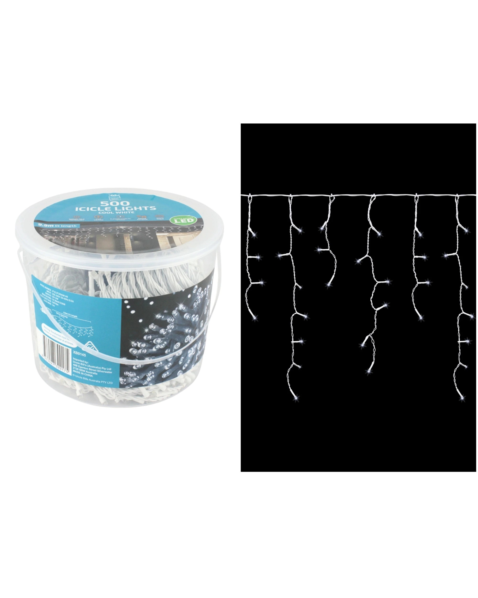 Uncle Bills 500 Cool LED Icicle Lights 9.9m - White - Kmart