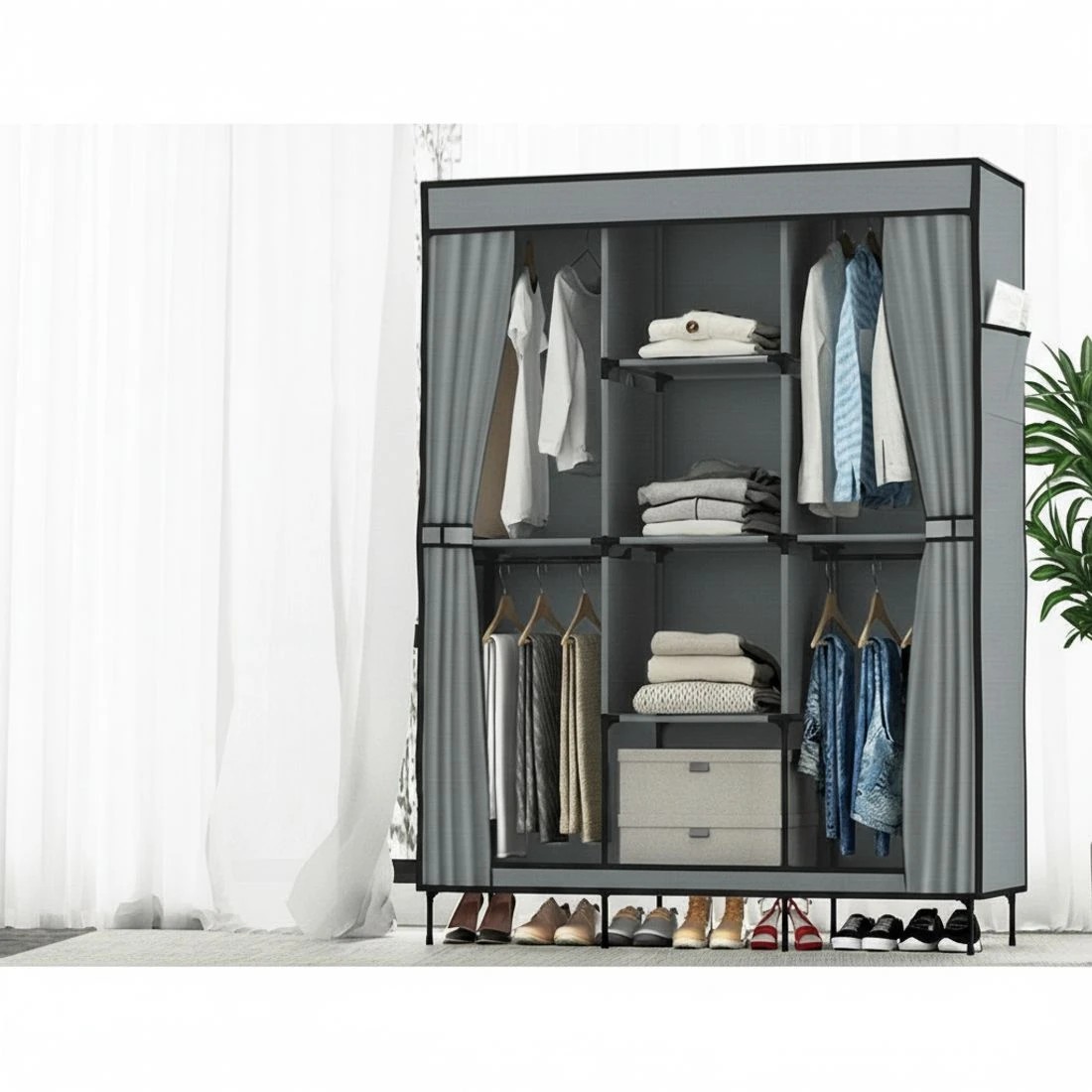 6 Artiss Large Portable Clothes Closet Wardrobe with Shelf - Grey, 6 of 8