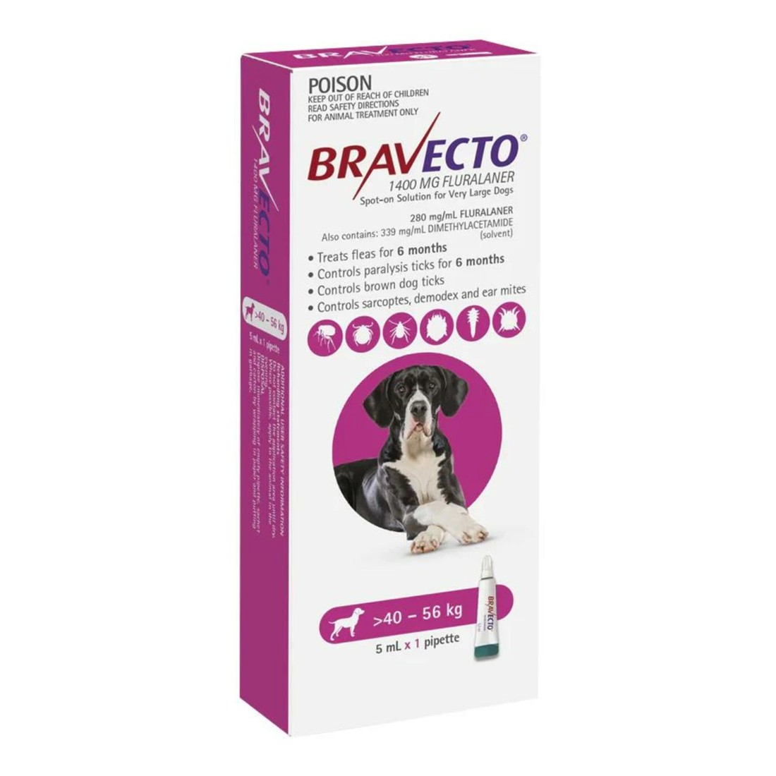 1 Bravecto Spot On Dog X Lrg 40kg - 56kg Pink, 1 of 2
