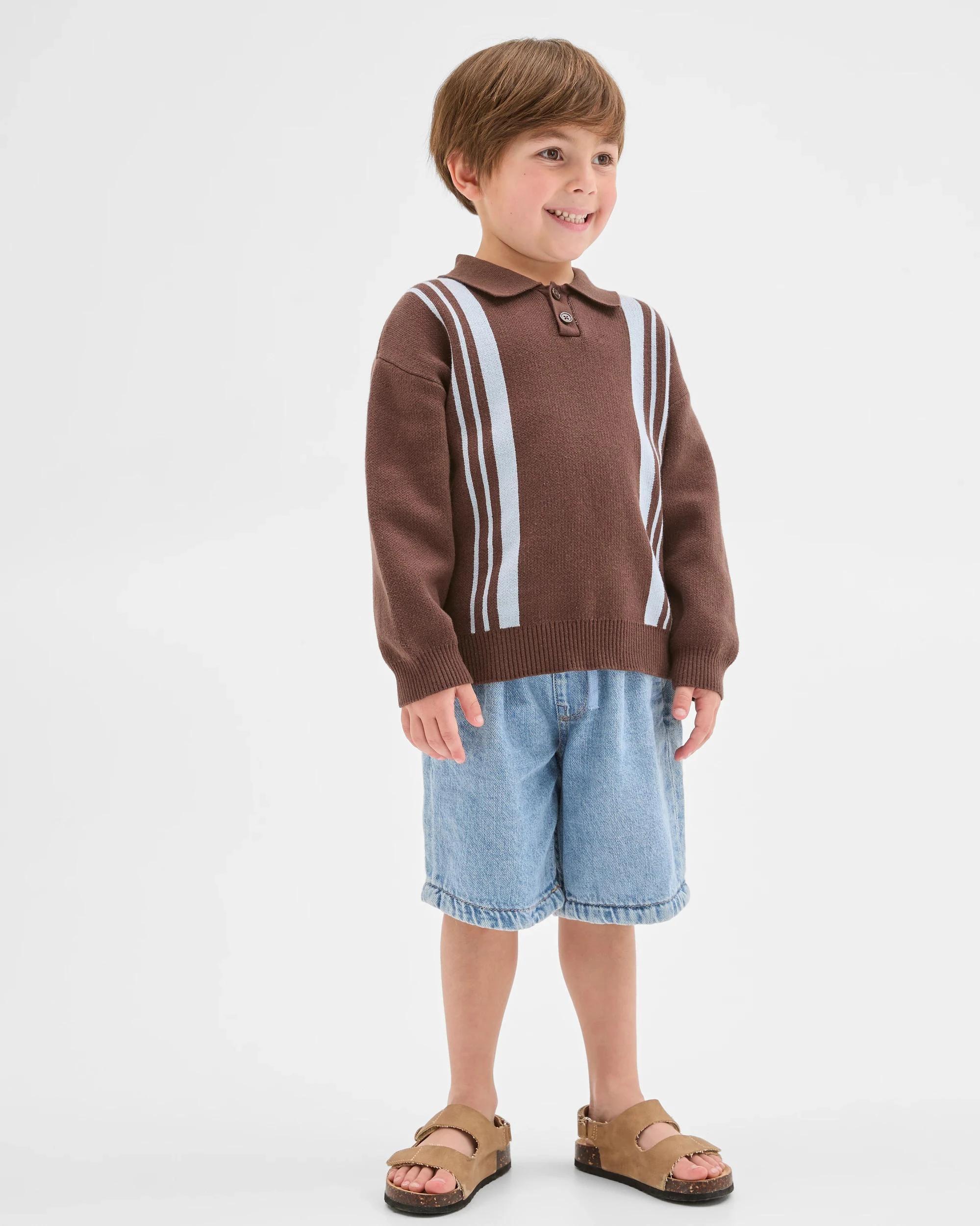 4 Target Kids Australian Cotton Lightweight Long Sleeve Knit Polo Top BROWN, 4 of 7