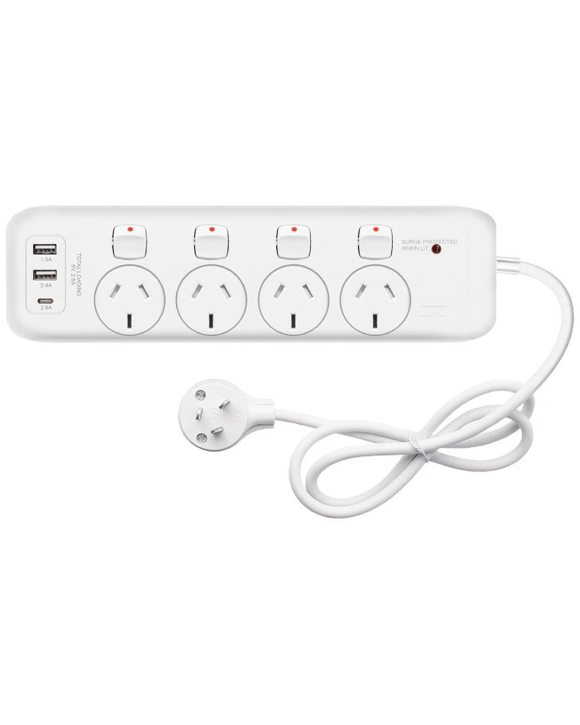 HPM 4 Outlet Switched Powerboard with USB-A and C Ports