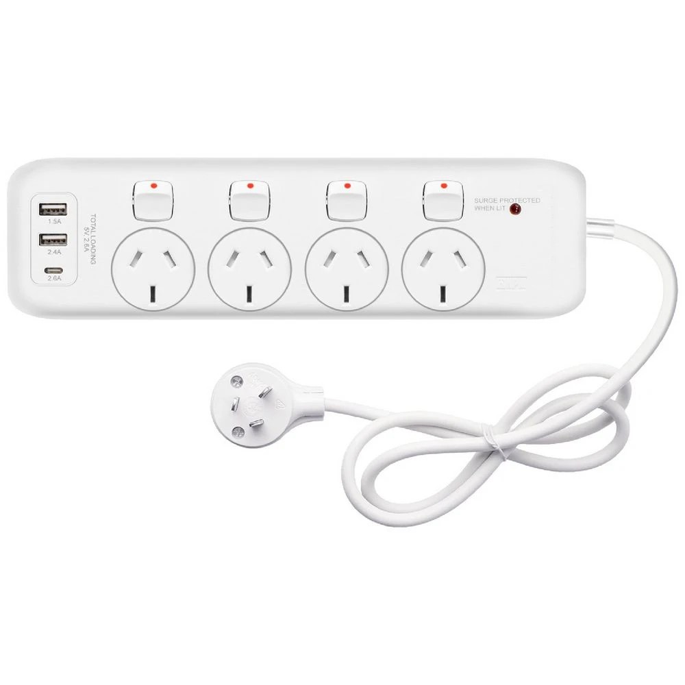1 HPM 4 Outlet Switched Powerboard with USB-A and C Ports, 1 of 1