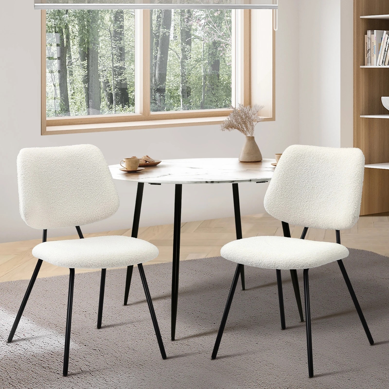 2 Oikiture 2x Dining Chair Vintage Retro Sherpa Kitchen Padded Lounge
 - White, 2 of 10