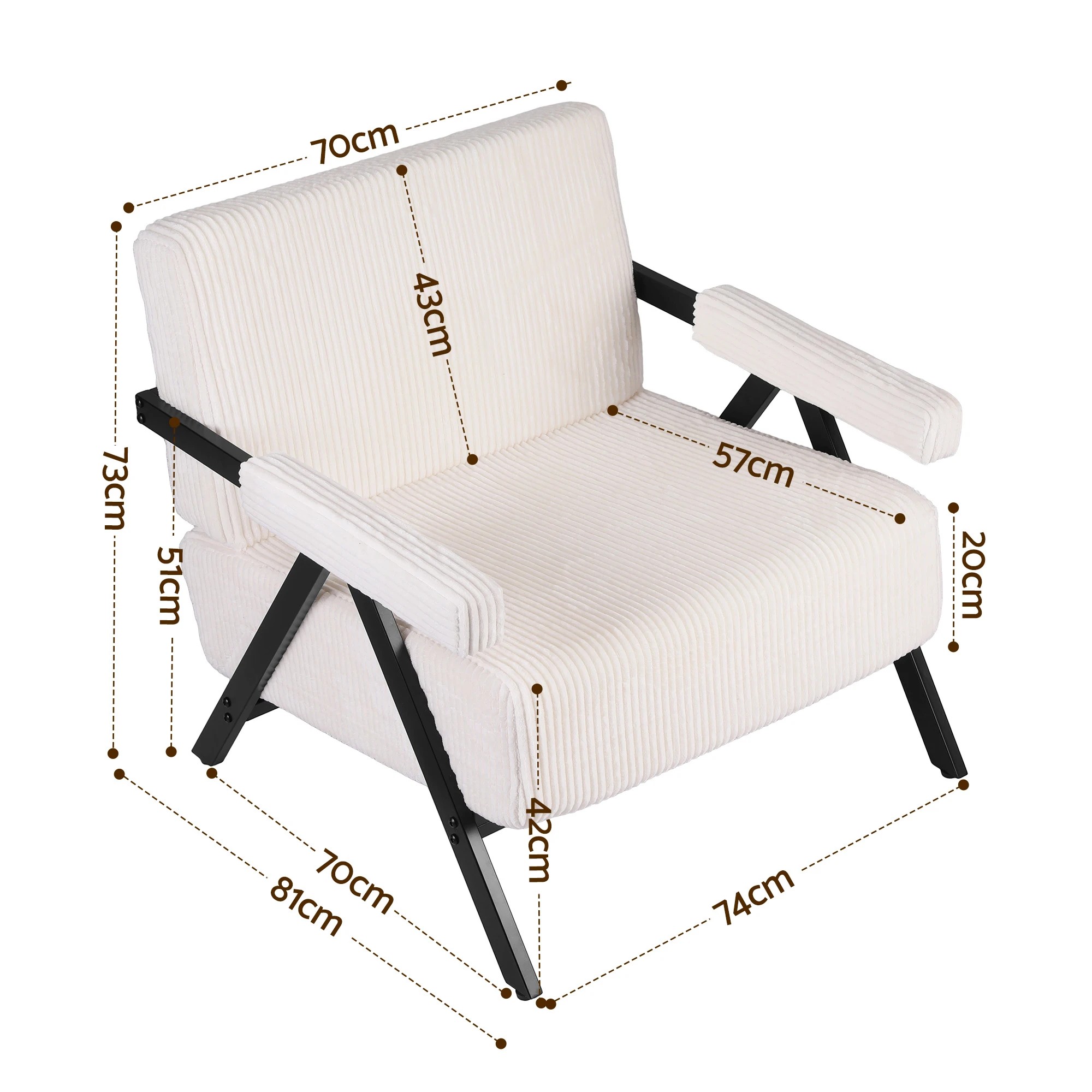 3 Artiss Compressed Armchair White Corduroy Accent Chair for Small Space - White, 3 of 7