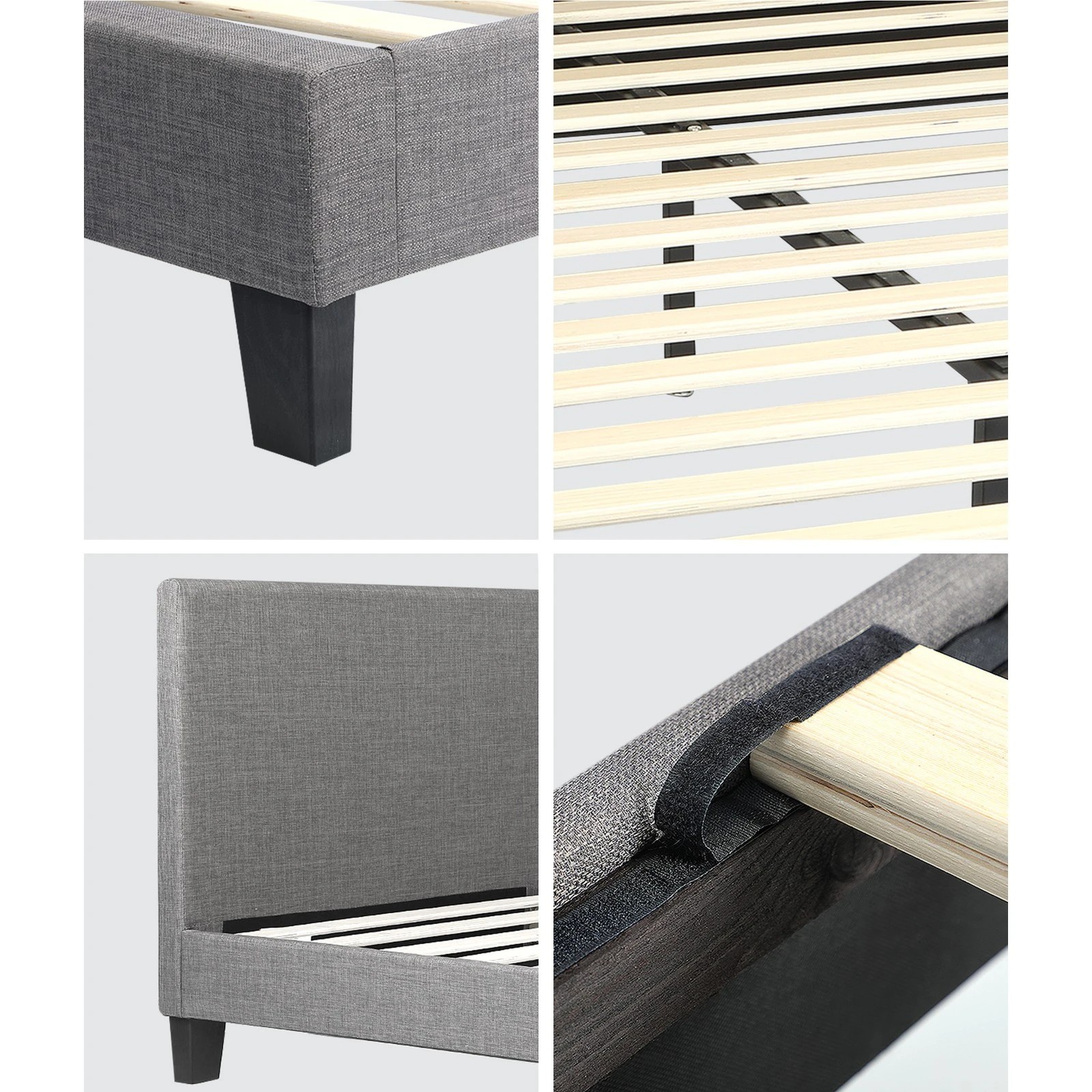 5 Oikiture Bed Frame Double Size Wooden Slats Fabric - Grey, 5 of 10