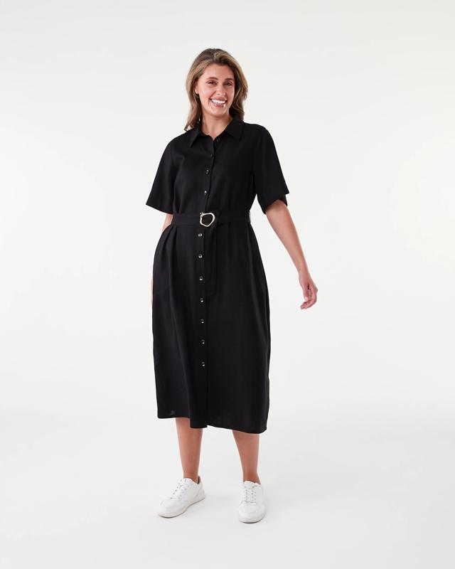 Short Sleeve Belted Midi Shirt D