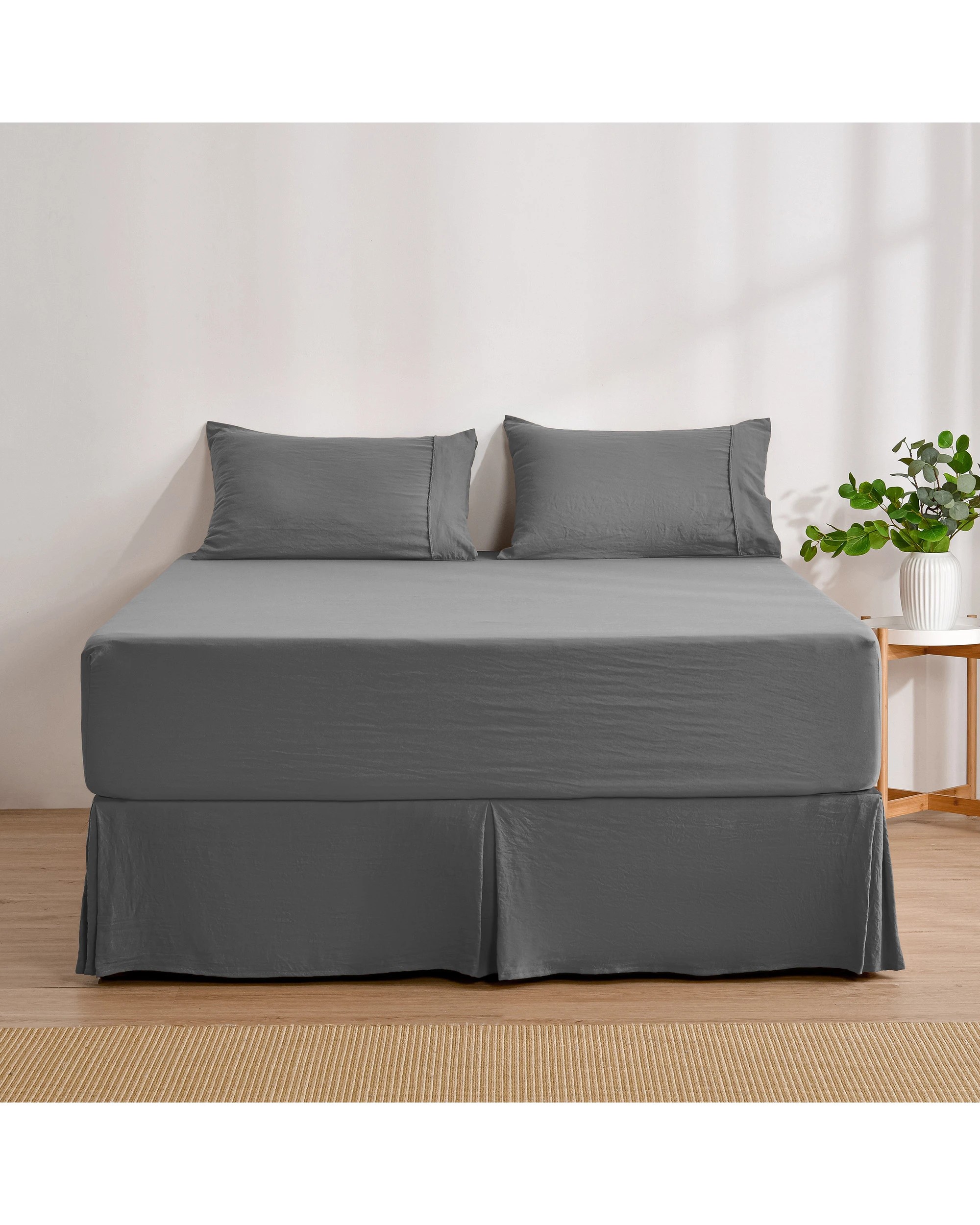 2 Dreamaker Superfine Washed Microfibre Pleated Valance - Queen Bed - Charcoal, 2 of 9