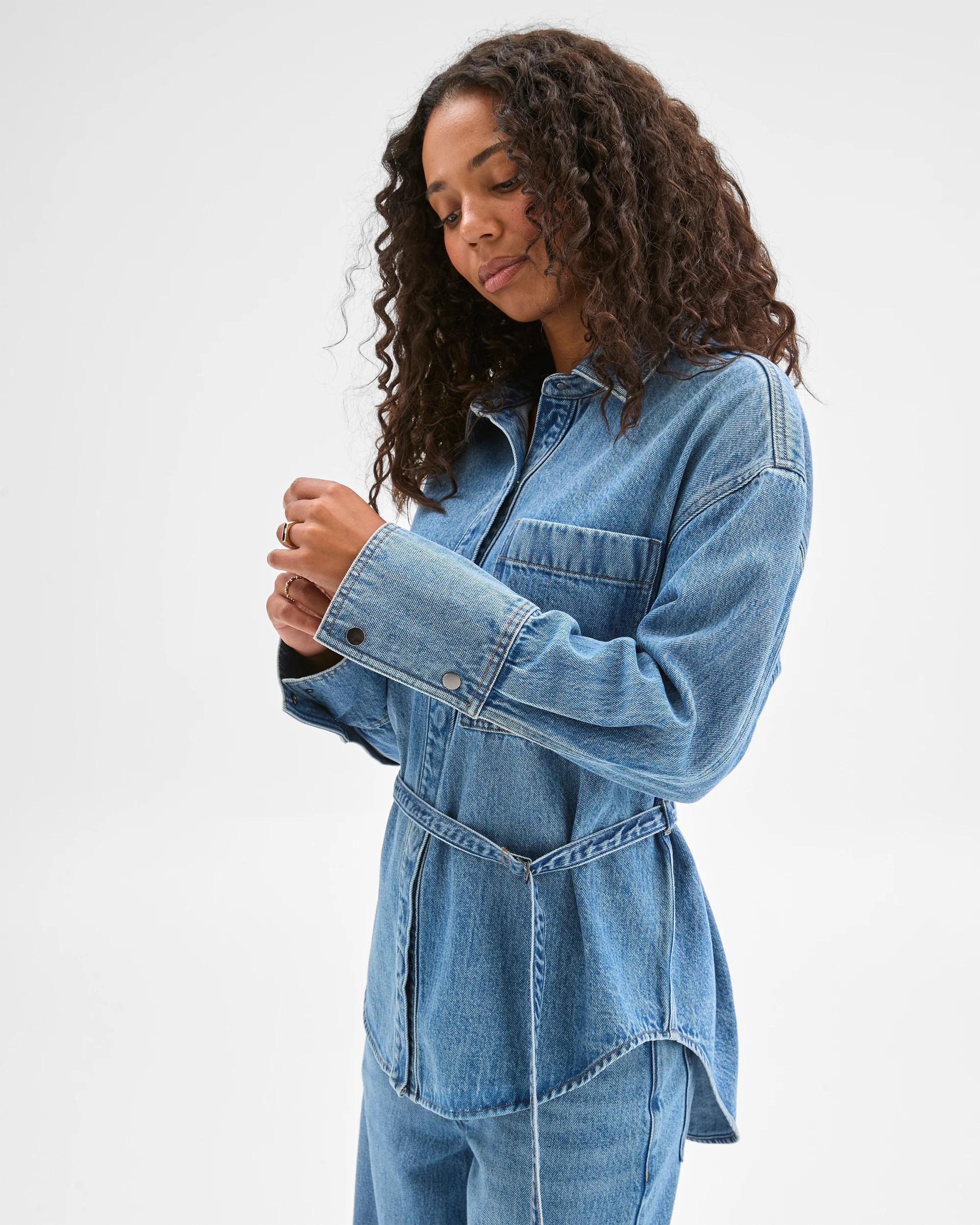 3 Target Denim Belted Denim Shacket MID WORN, 3 of 6