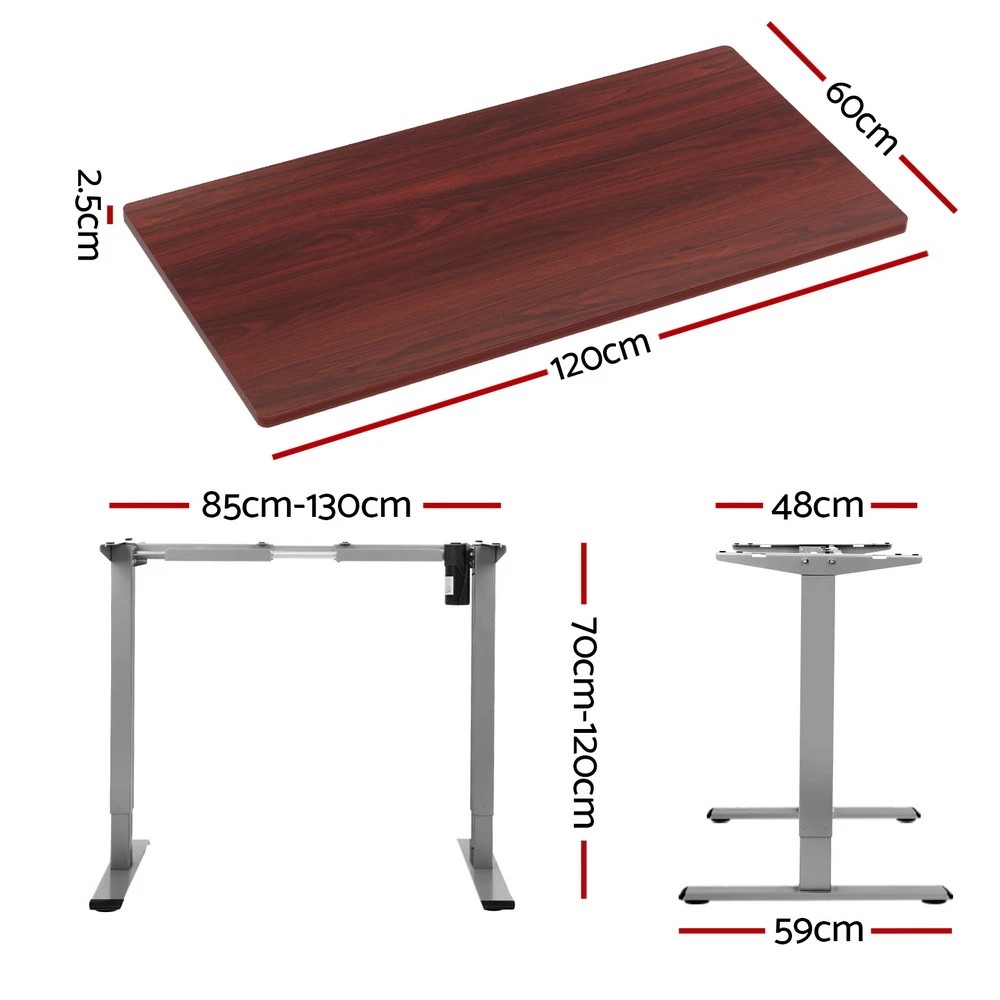 2 Artiss Standing Desk Motorised 120CM Walnut - Brown, 2 of 6