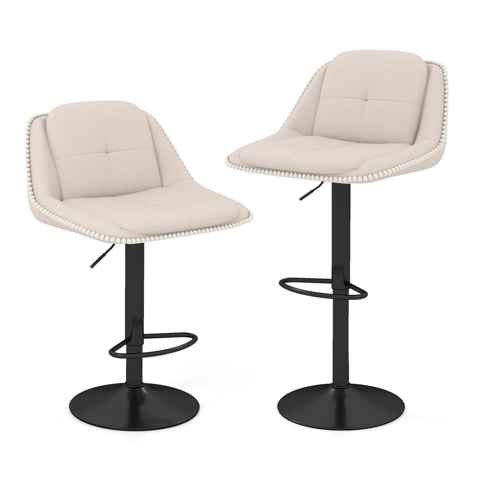 1 Costway Swivel Bar Stools Set 2x Adjustable Counter Bar Chairs Upholstered Barstools, 1 of 4