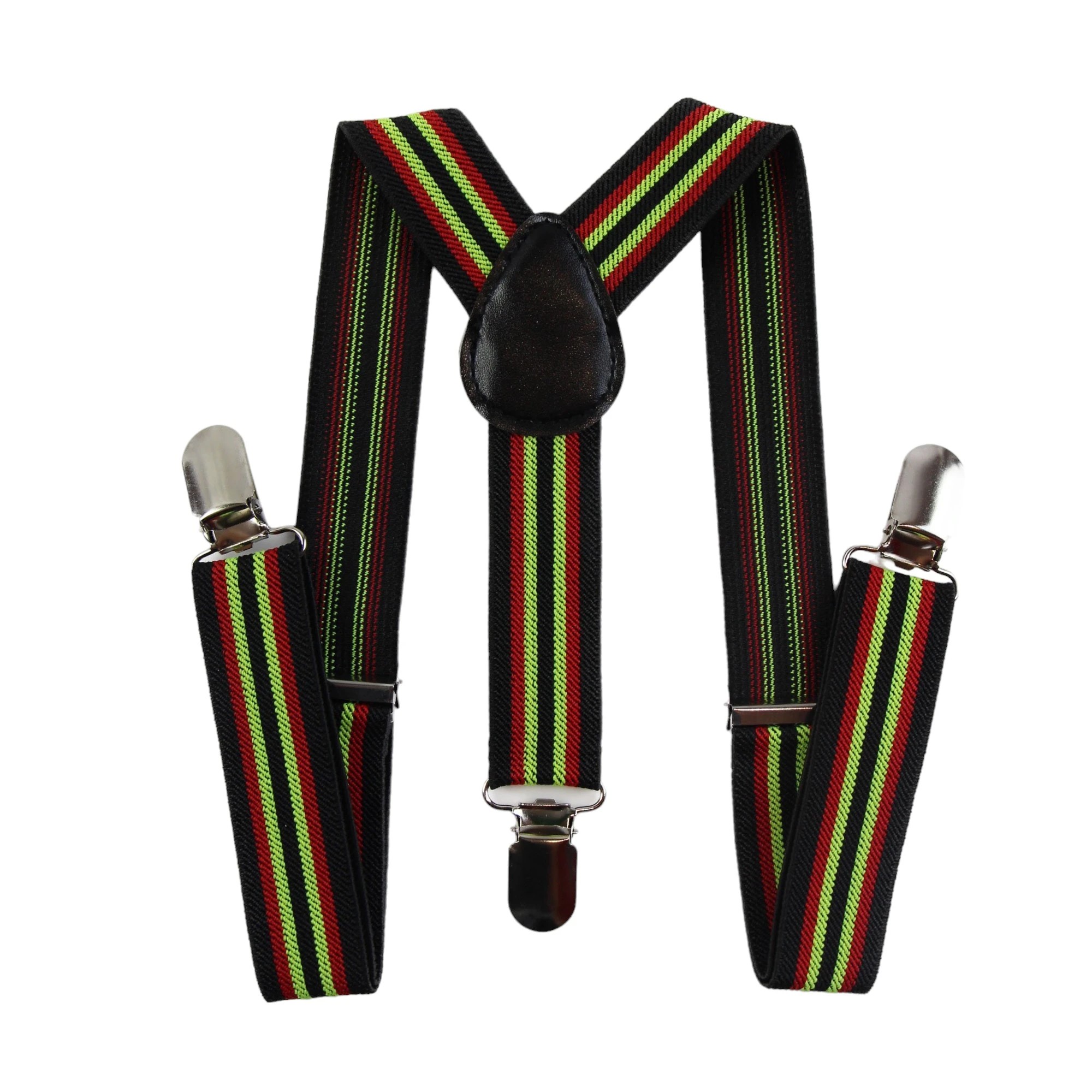 4 Zasel Boys Adjustable Black, Red & Lime Green Striped Patterned Suspenders - Multi - Multi, 4 of 4