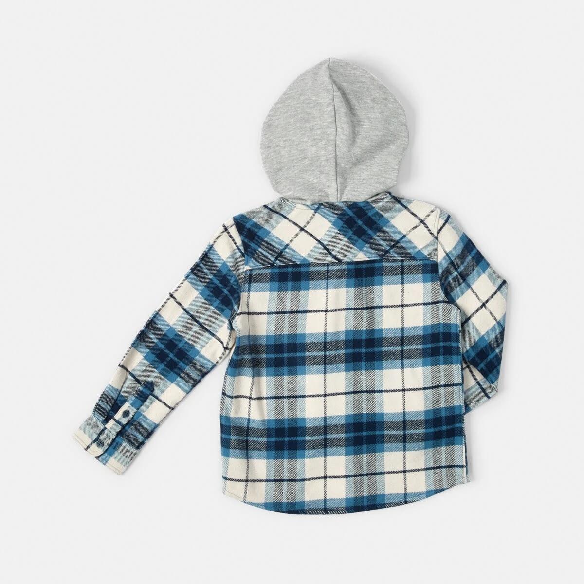 9 Yarn Dye Flannel Shirt With Hood Blu Check, 9 of 9