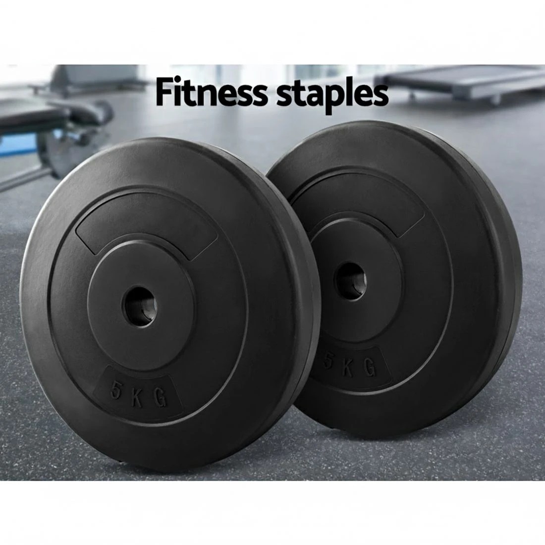 4 Everfit Weight Plates Standard 2X 5kg Barbell Plate Weight - Black, 4 of 6