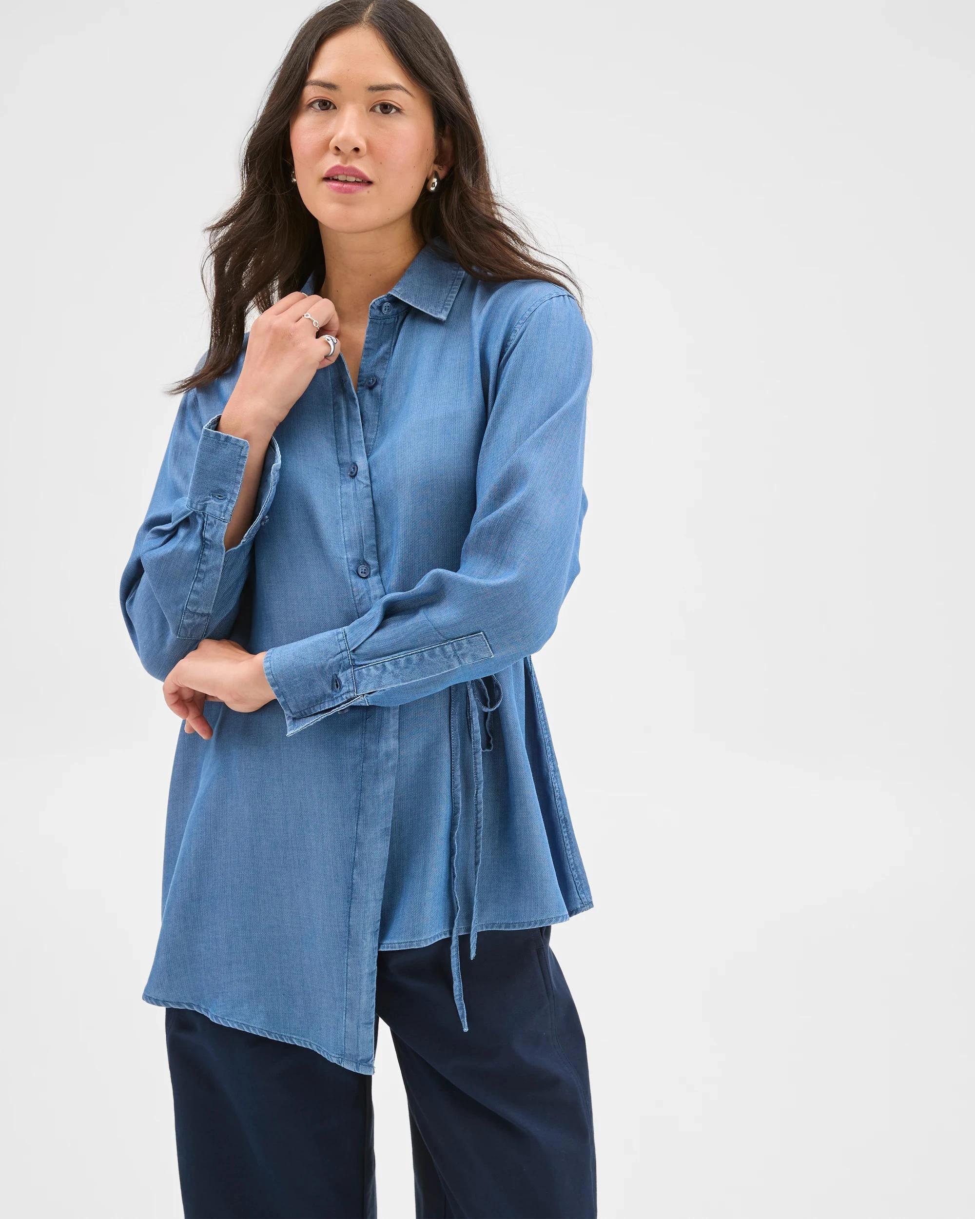 1 Target Woman Chambray Tie Shirt MID CHAMBRAY, 1 of 7