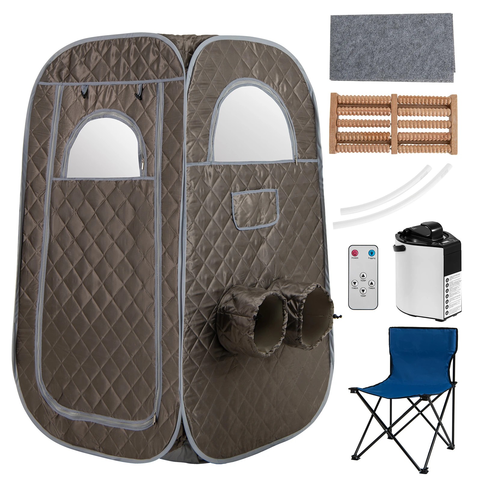 1 Costway Portable Steam Sauna Tent w/Timer 1000W 3L Steam Generator Remote Control & Foot Massager Spa - Grey, 1 of 1