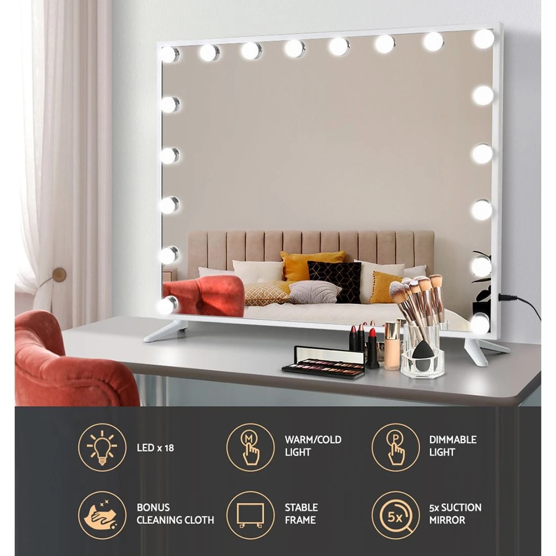 4 80x65cm Embellir Makeup Mirror Hollywood Vanity with LED Light  Frame - Multi, 4 of 6