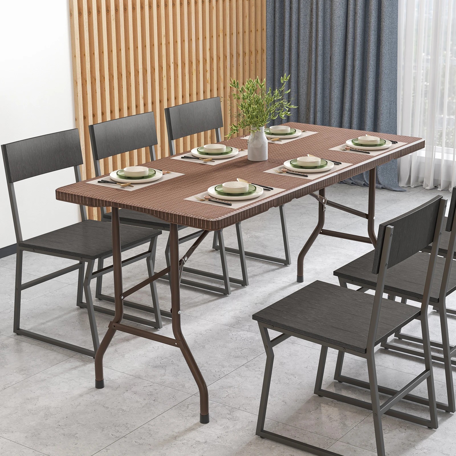 3 Costway Picnic Table Folding Table Light Weight Dining Set w/Waterproof Desktop - Brown, 3 of 4