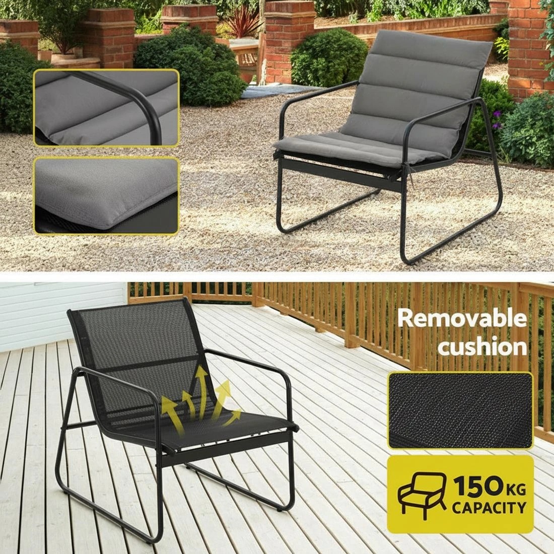 3 Gardeon 4PCS Outdoor Sofa Set Table and Chairs Cushion textilene Patio Furniture - Black, 3 of 5