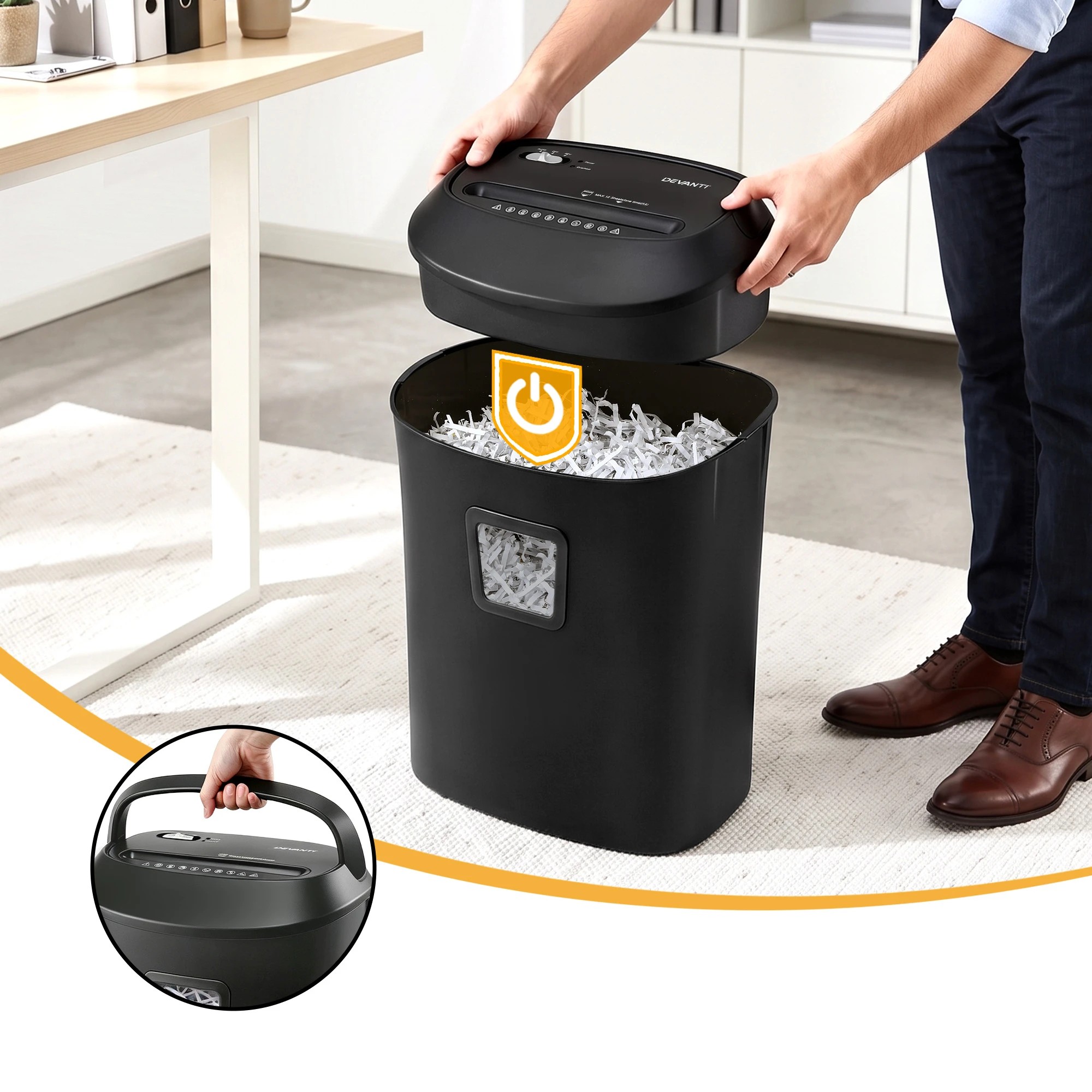7 Devanti 25L Paper Shredder 14 Sheet P4 Cross Cut for Home Office - Black, 7 of 10