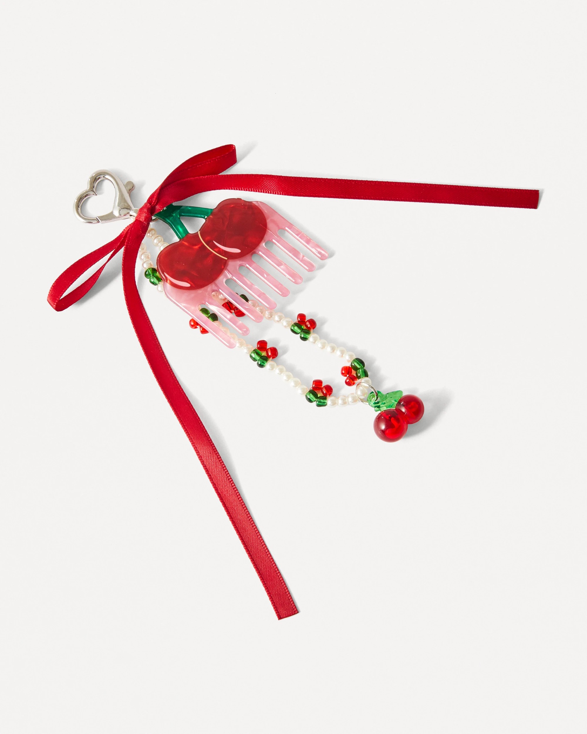 1 Cherry Comb Charm Keyring - Red, Pink, Silver Tone, 1 of 4