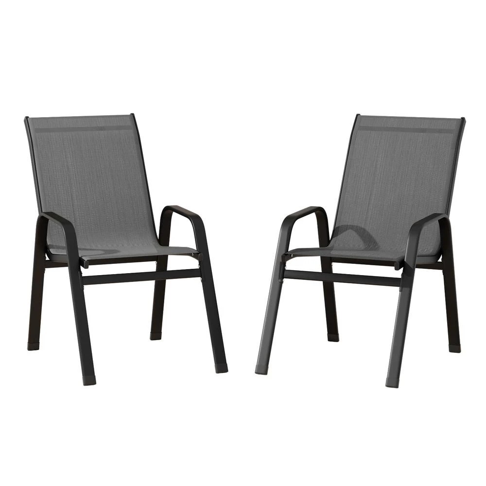1 Gardeon 2PC Outdoor Dining Chairs Stackable Lounge Chair Patio Furniture - Grey, 1 of 6