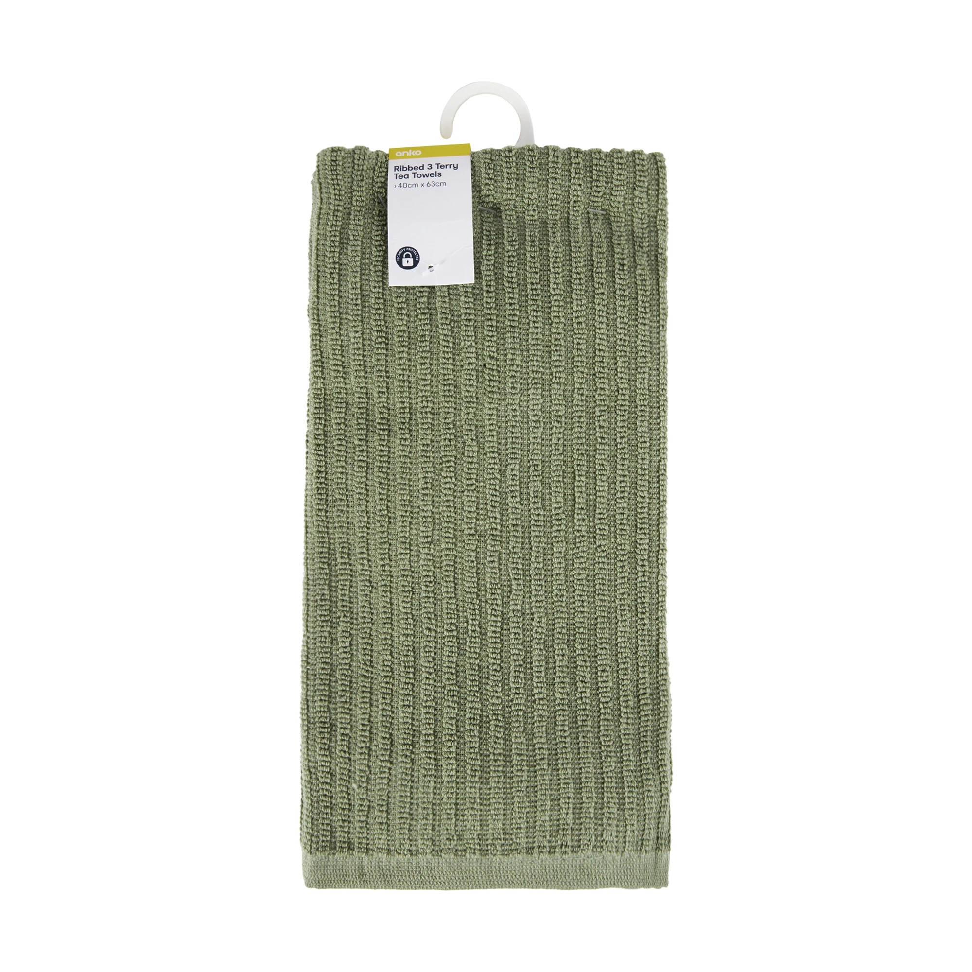 4 3 Pack Fern Green Ribbed Terry Tea Towels, 4 of 4
