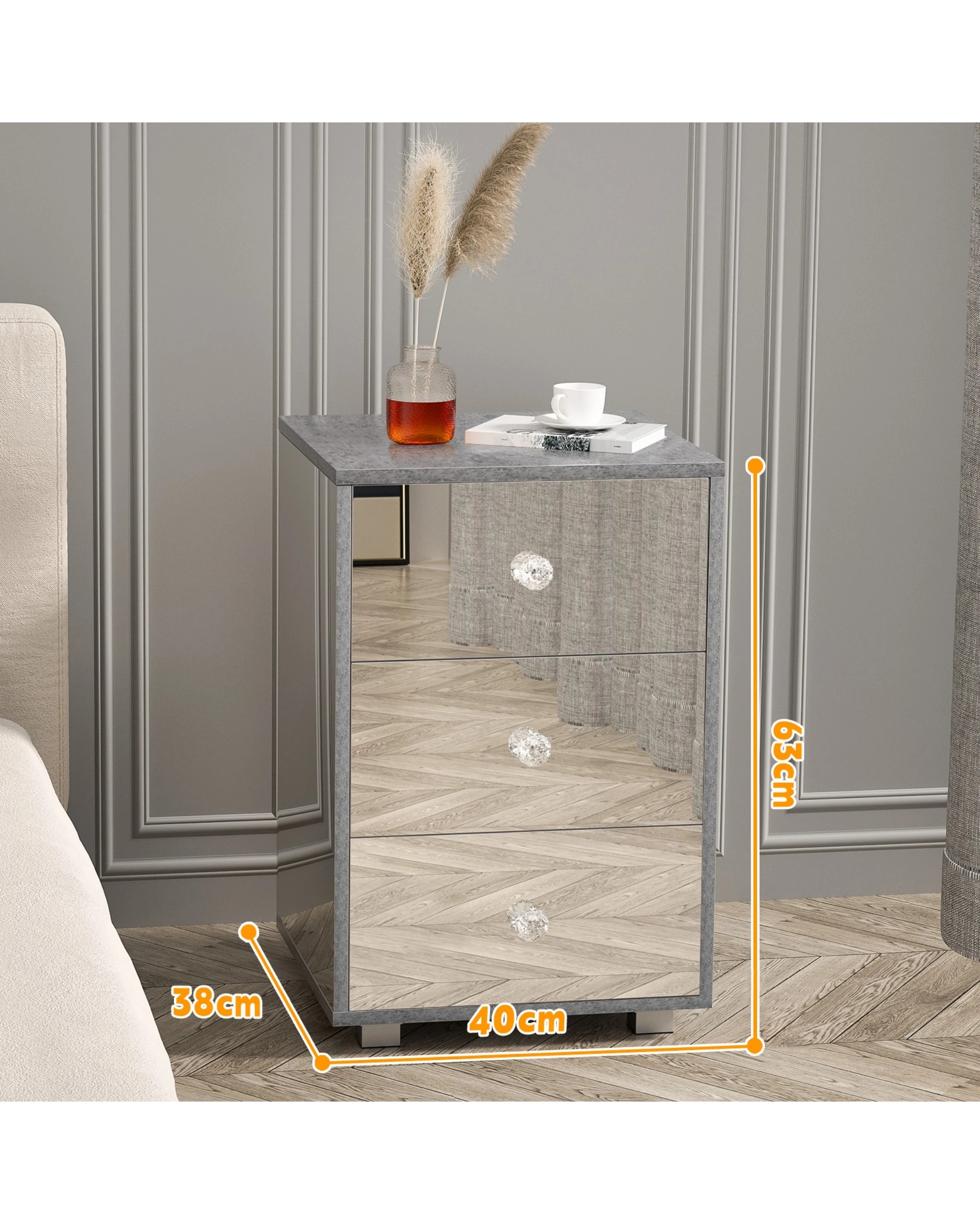 4 Advwin Mirrored Bedside Table Side Table Nightstand Storage Caninet, 4 of 4