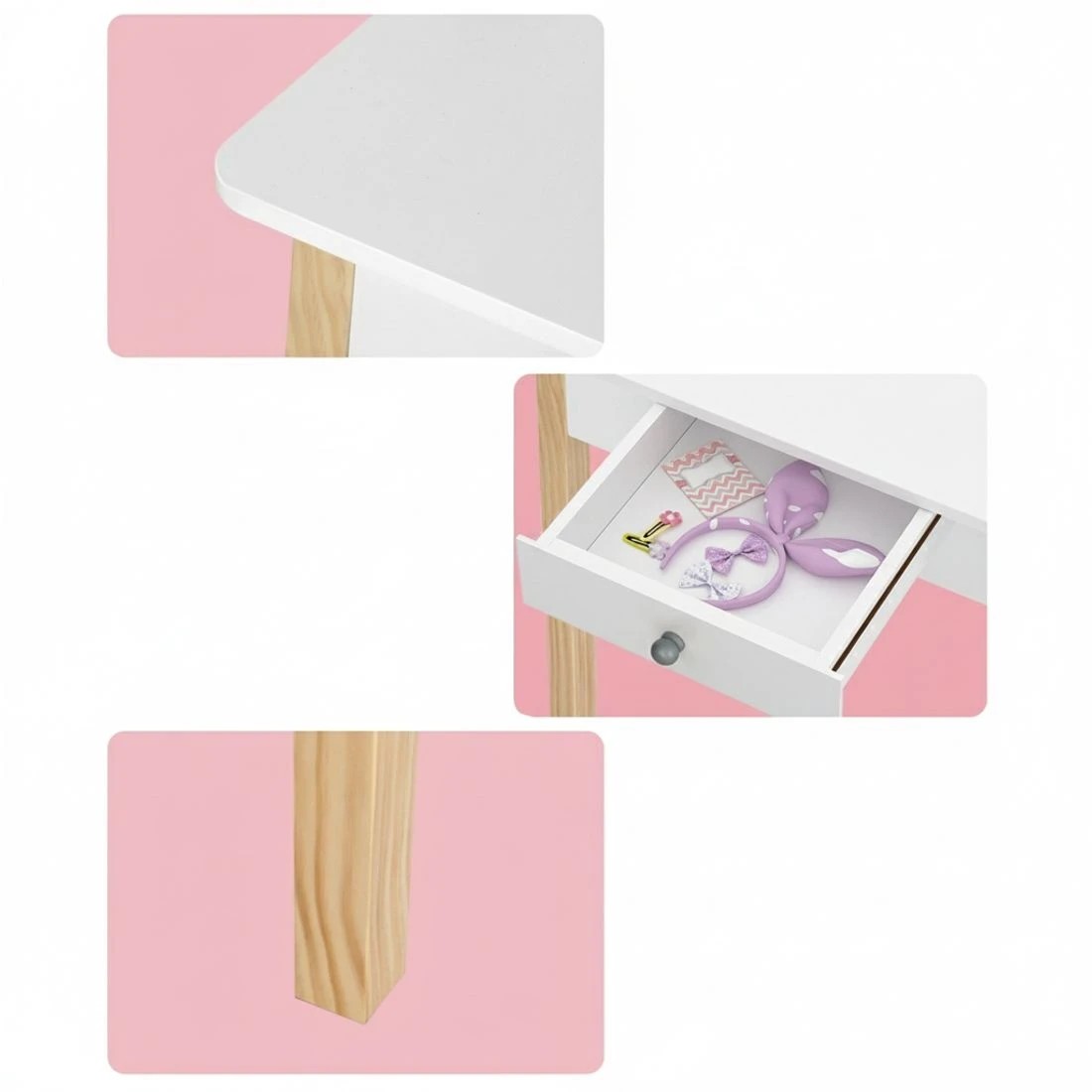 5 Keezi Kids Dressing Table Chair Set Wooden Leg Vanity Makeup Drawer Mirror - White, 5 of 5