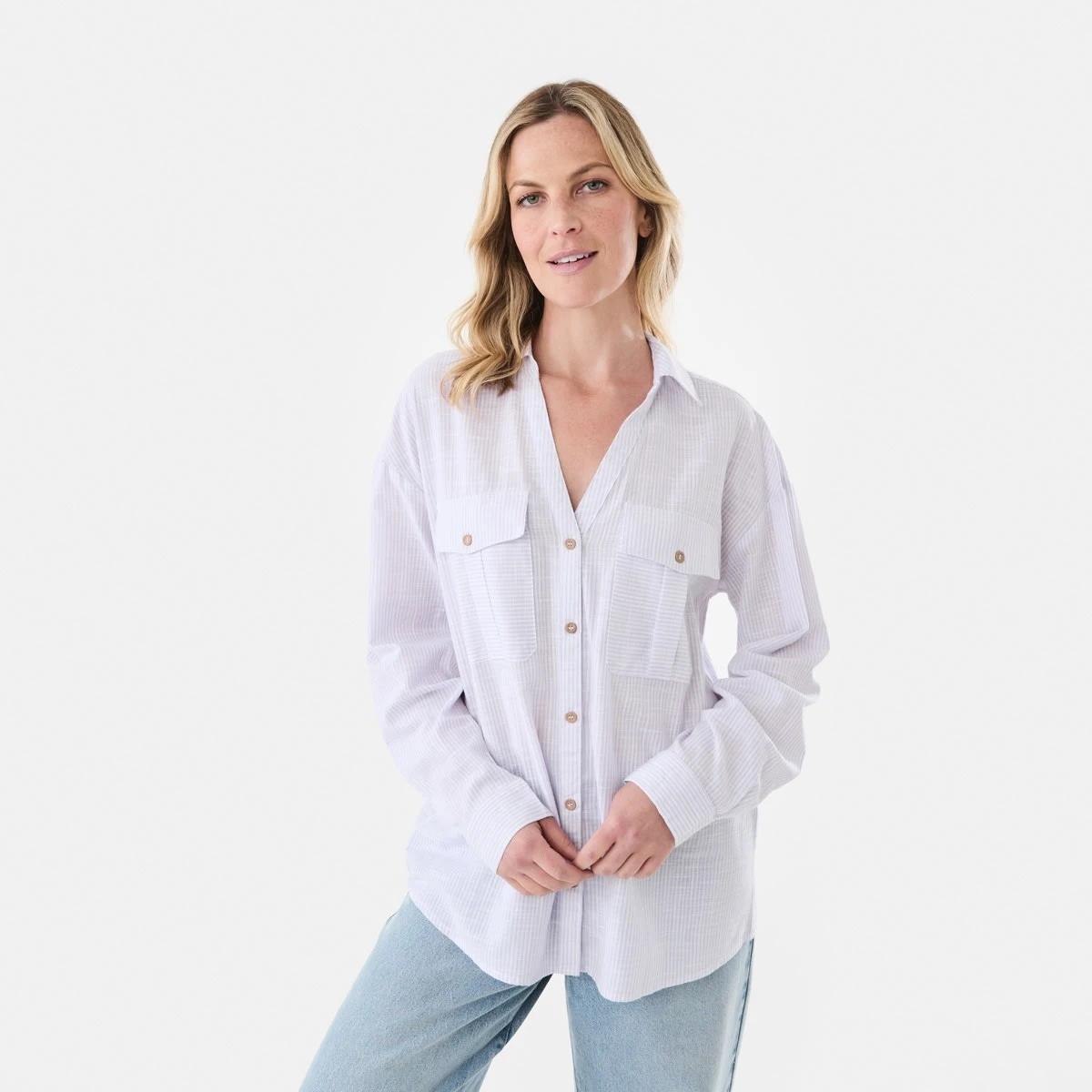 1 Long Roll Sleeve Cotton Shirt Purple Str, 1 of 6