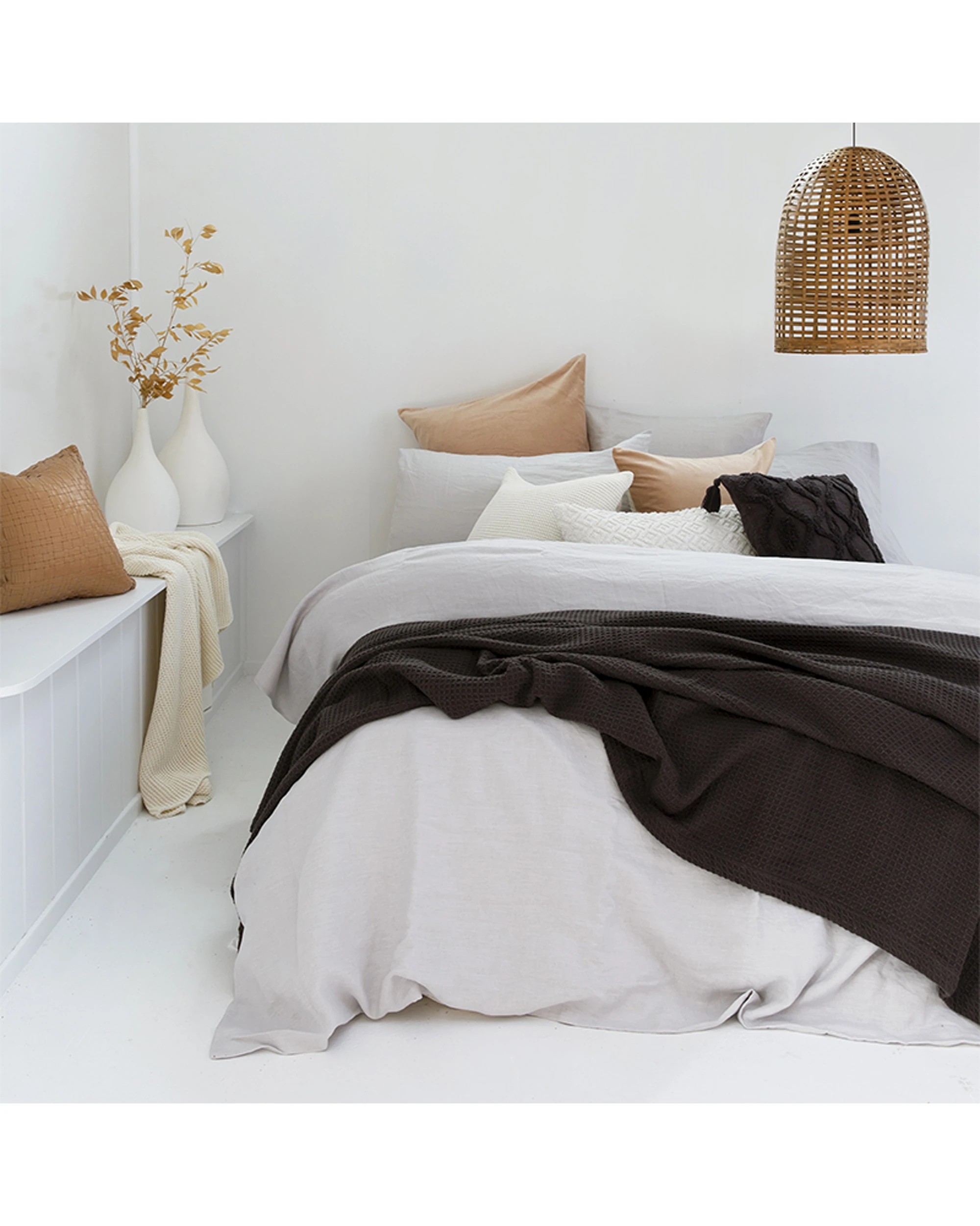 2 BAMBURY Waffle Weave Blanket Bed 400GSM 100% Cotton Classic Design - Charcoal, 2 of 4