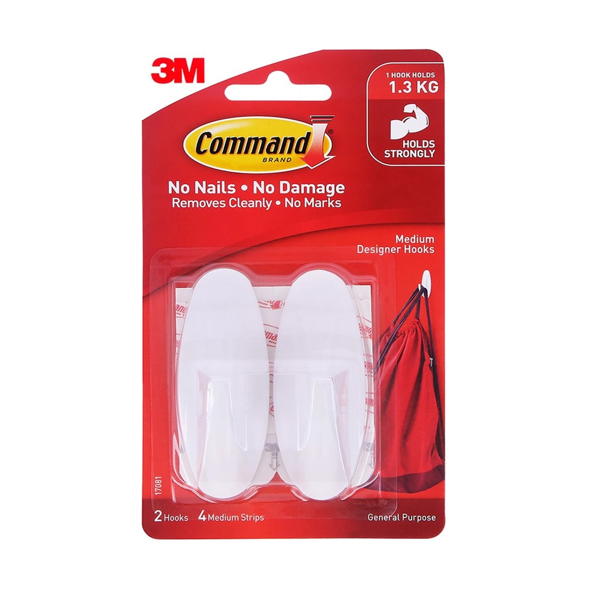 1 3M Command Mounting Designer Hook Medium - White - Grey, 1 of 5