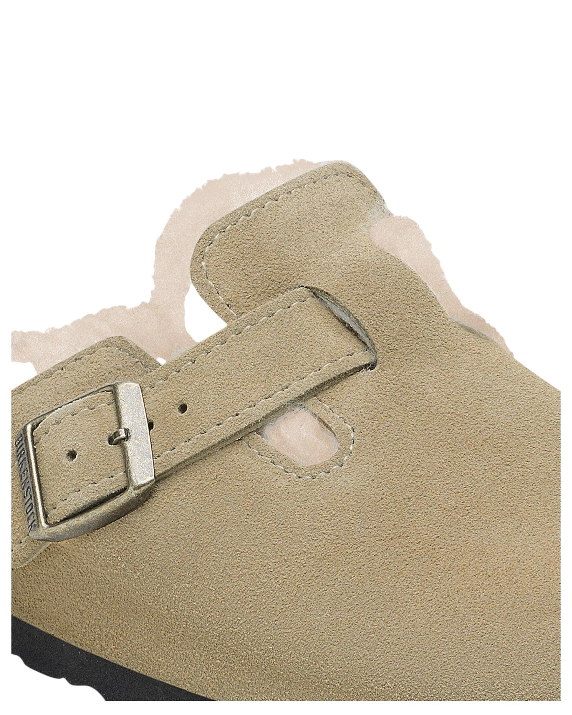 4 Birkenstock Womens Boston Shearling Suede Leather Narrow Slip On Sandals TAUPE, 4 of 8
