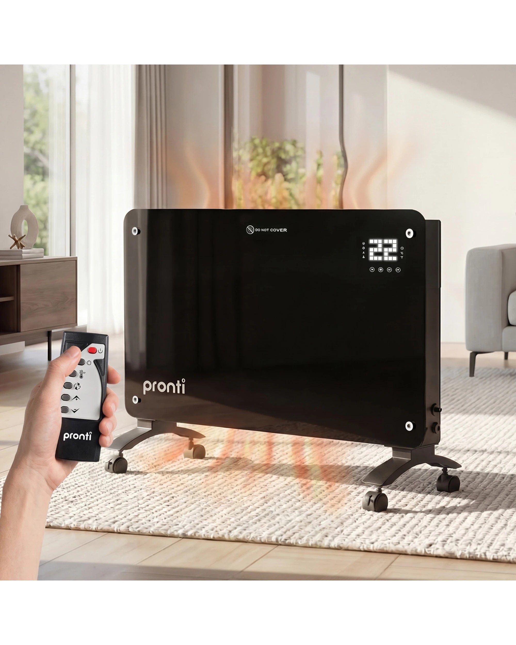 2 Pronti Glass Panel Convection Heater with Remote Control LED Display - Black, 2 of 10