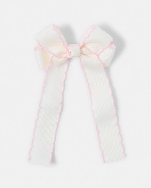 Bow Ribbon Trim Hair Clip - White and 