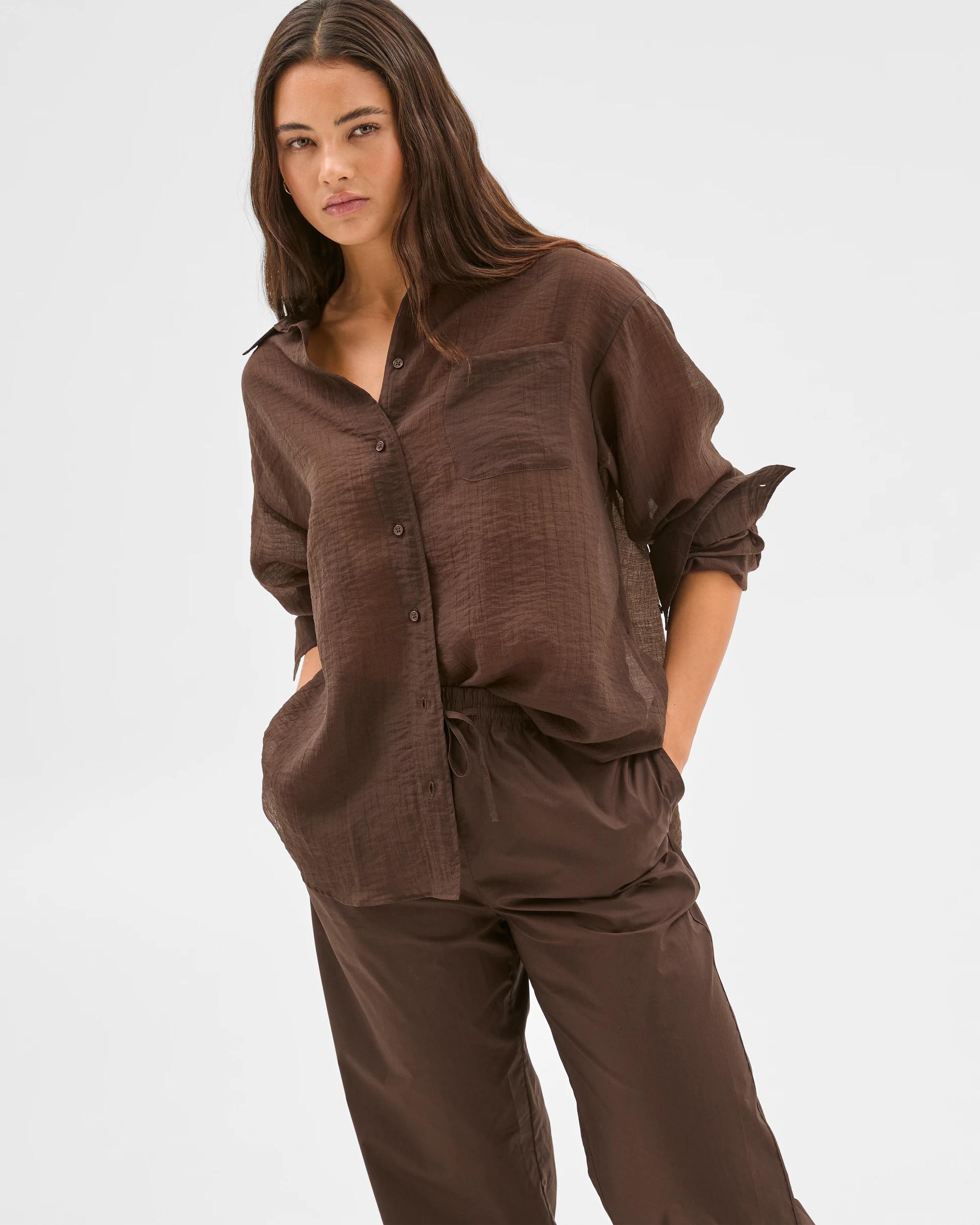 1 Sheer Relaxed Shirt - Lily Loves DEEP BROWN, 1 of 6