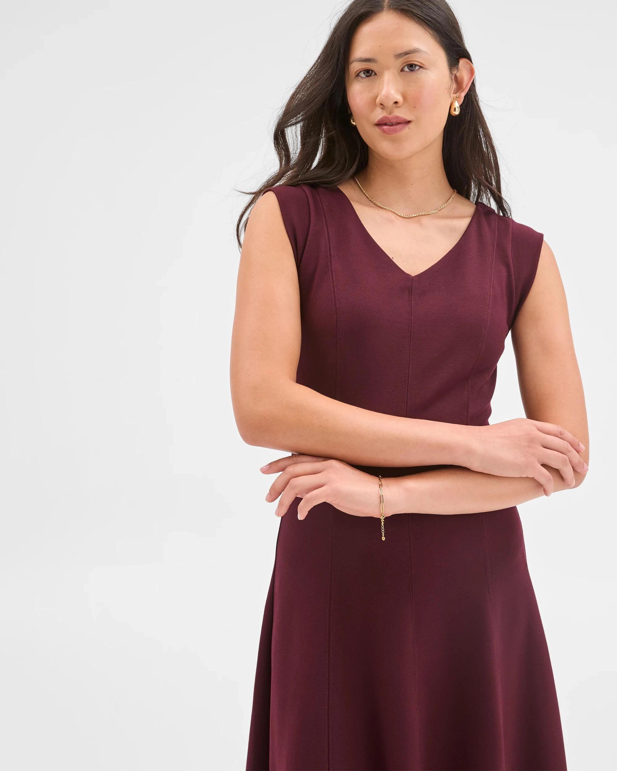 4 Preview Ponte Sleeveless Seamed A-Line Midi Dress PINIT, 4 of 7